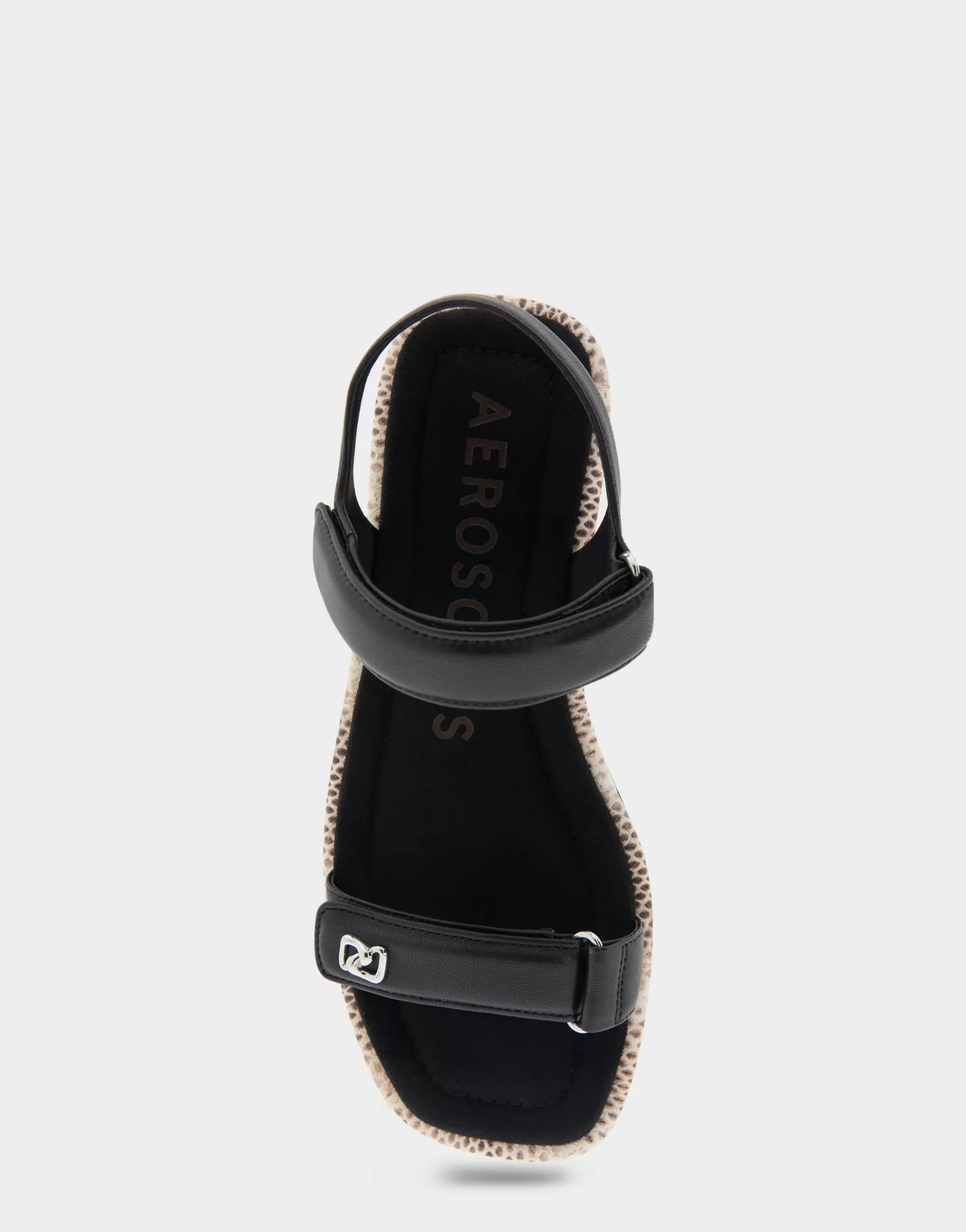 Aerosoles Flats*Comfortable Women's Adjustable Quarter Strap Sandal in Black Leather