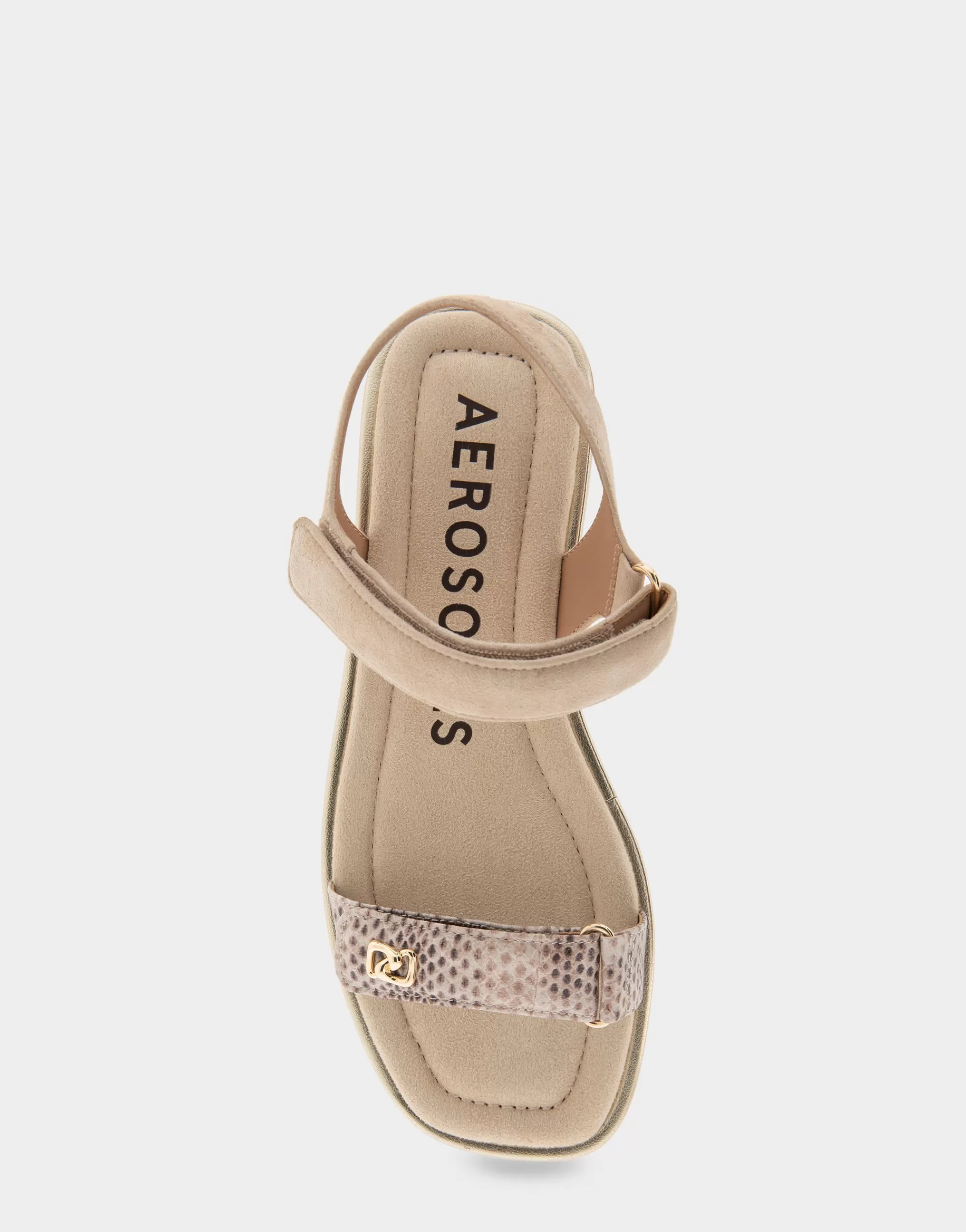Aerosoles Flats*Comfortable Women's Adjustable Quarter Strap Sandal in Roccia Snake Print Leather