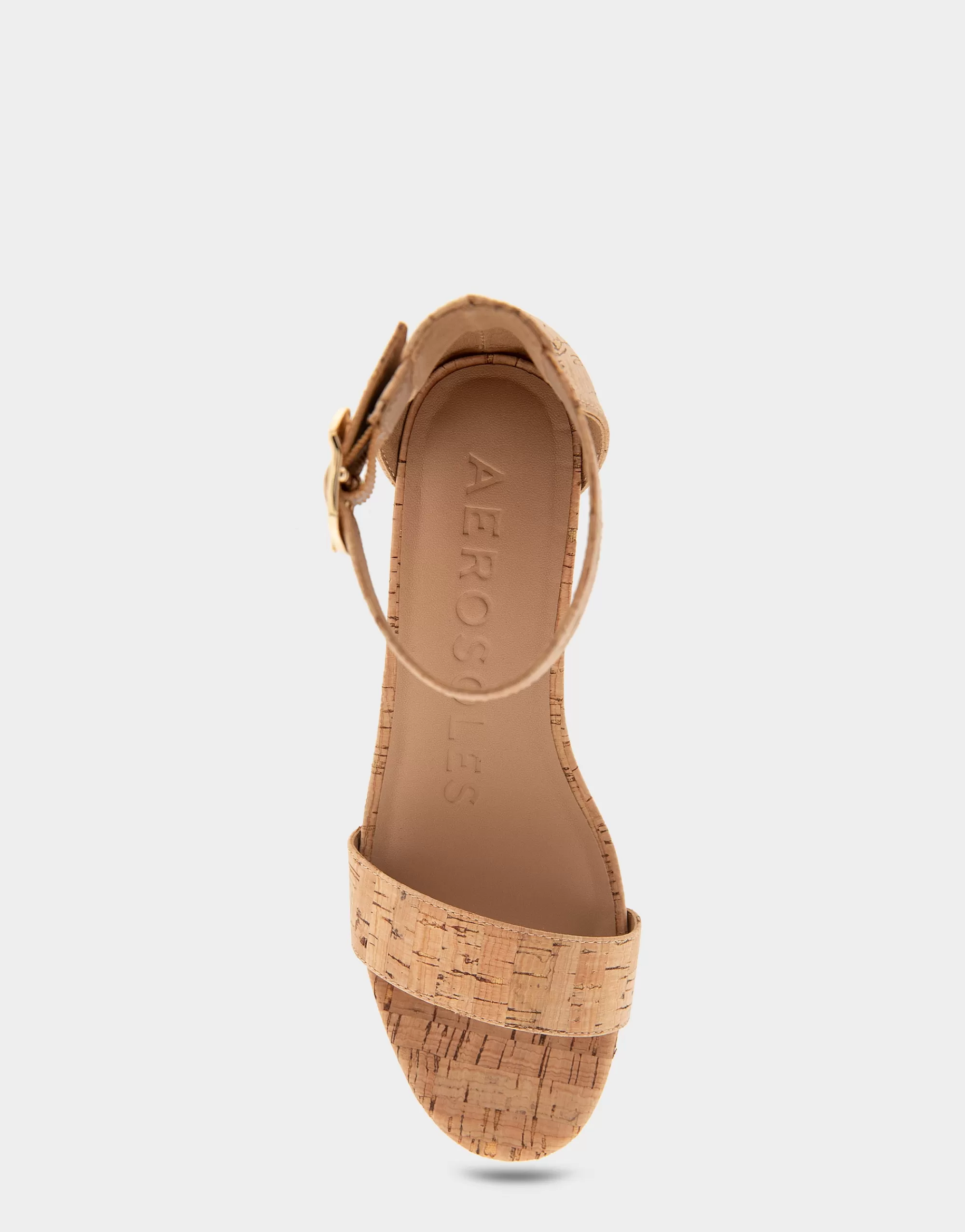 Aerosoles Wide Width Sandals | Dress*Comfortable Women's Ankle Strap Mid Wedge Sandal in Cork Faux Leather Cork