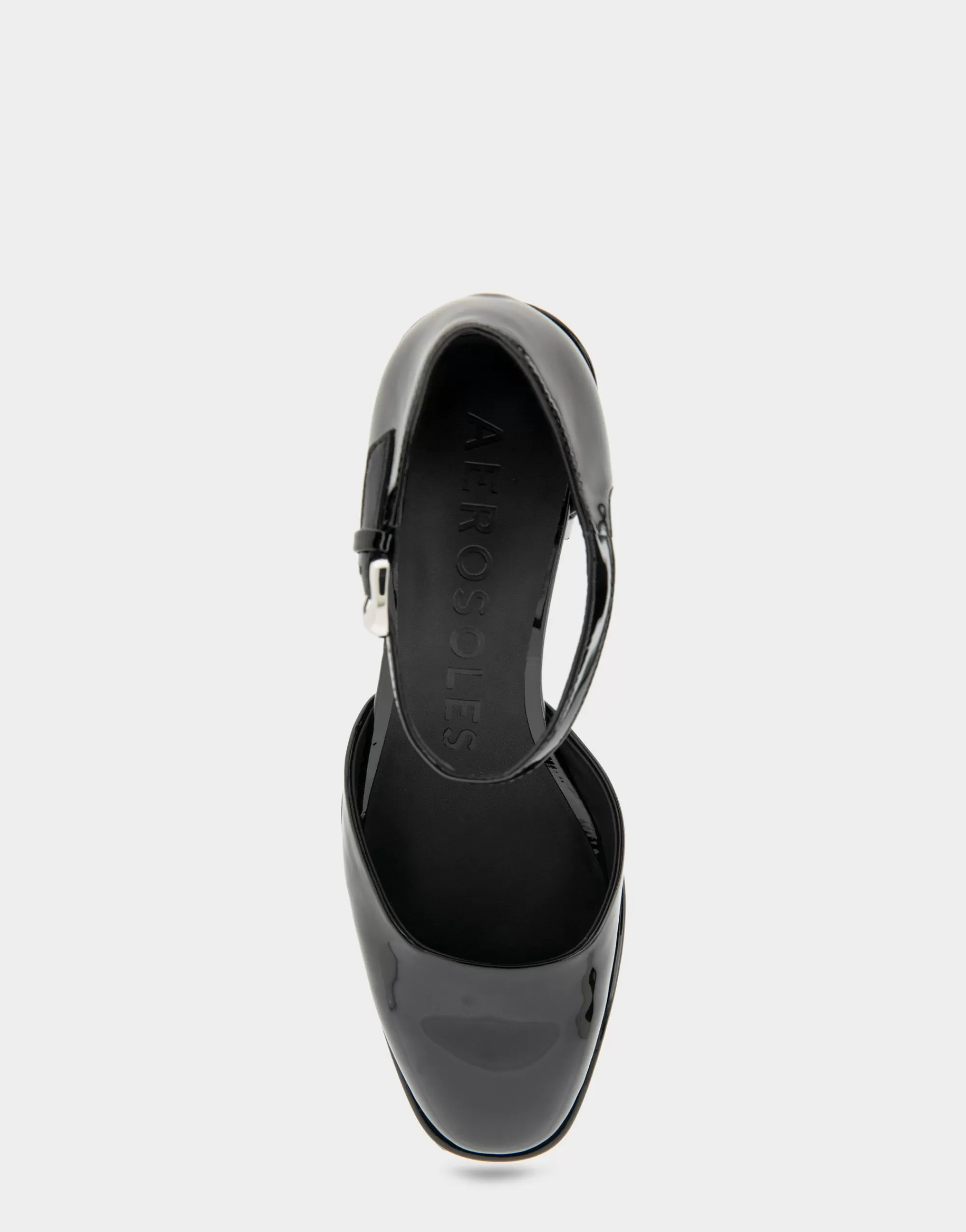 Aerosoles Pumps*Comfortable Women's Ankle Strap Two Piece Block Heel Pump in Black Patent Faux Leather Patent Faux Leather