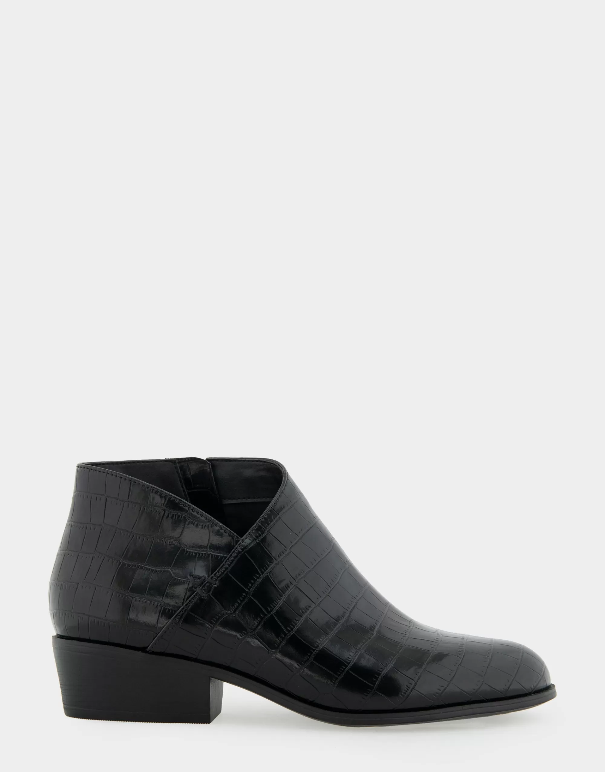 Aerosoles Ankle Boots*Comfortable Women's Asymmetrical Envelope Low Bootie in Black Croco Faux Leather Croco Faux Leather