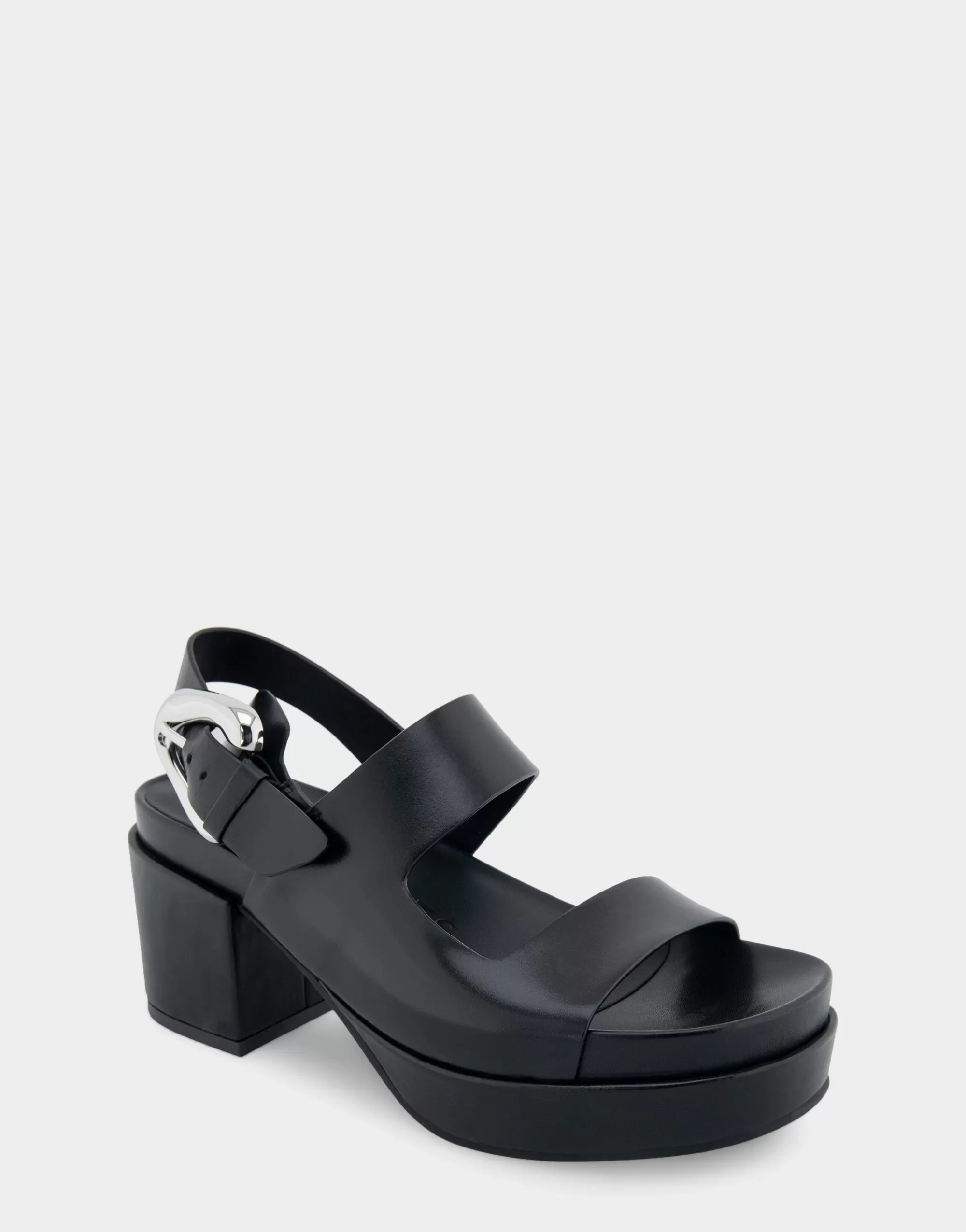 Aerosoles Platforms | Platforms*Comfortable Women's Asymmetrical Molded Footbed Platform Sandal in Black Leather