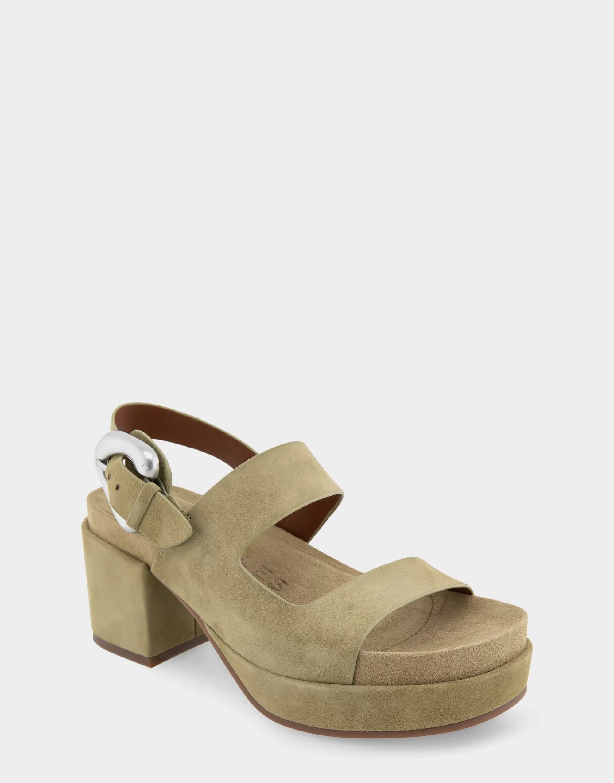 Aerosoles Platforms | Platforms*Comfortable Women's Asymmetrical Molded Footbed Platform Sandal in Olive Branch Suede