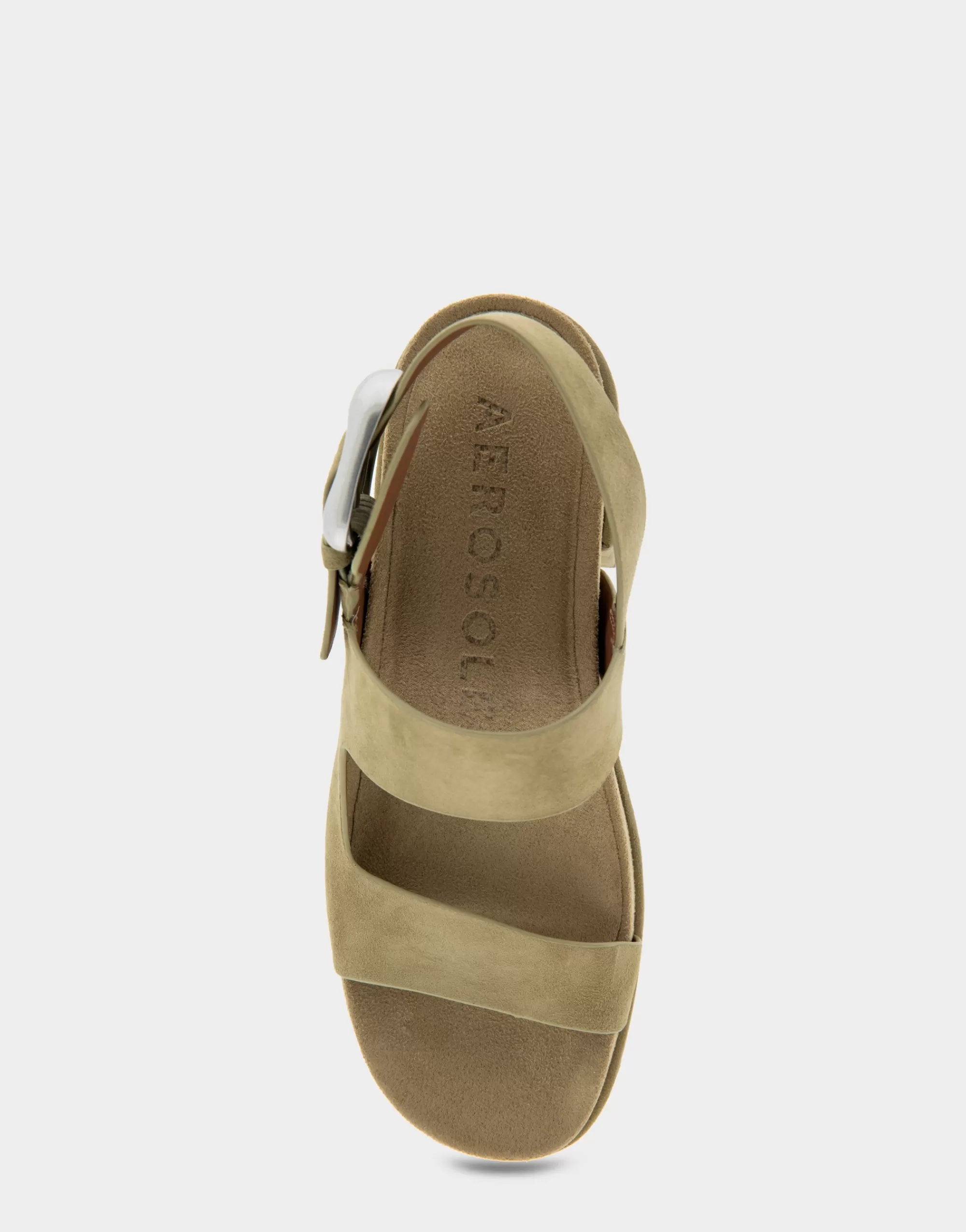 Aerosoles Platforms | Platforms*Comfortable Women's Asymmetrical Molded Footbed Platform Sandal in Olive Branch Suede