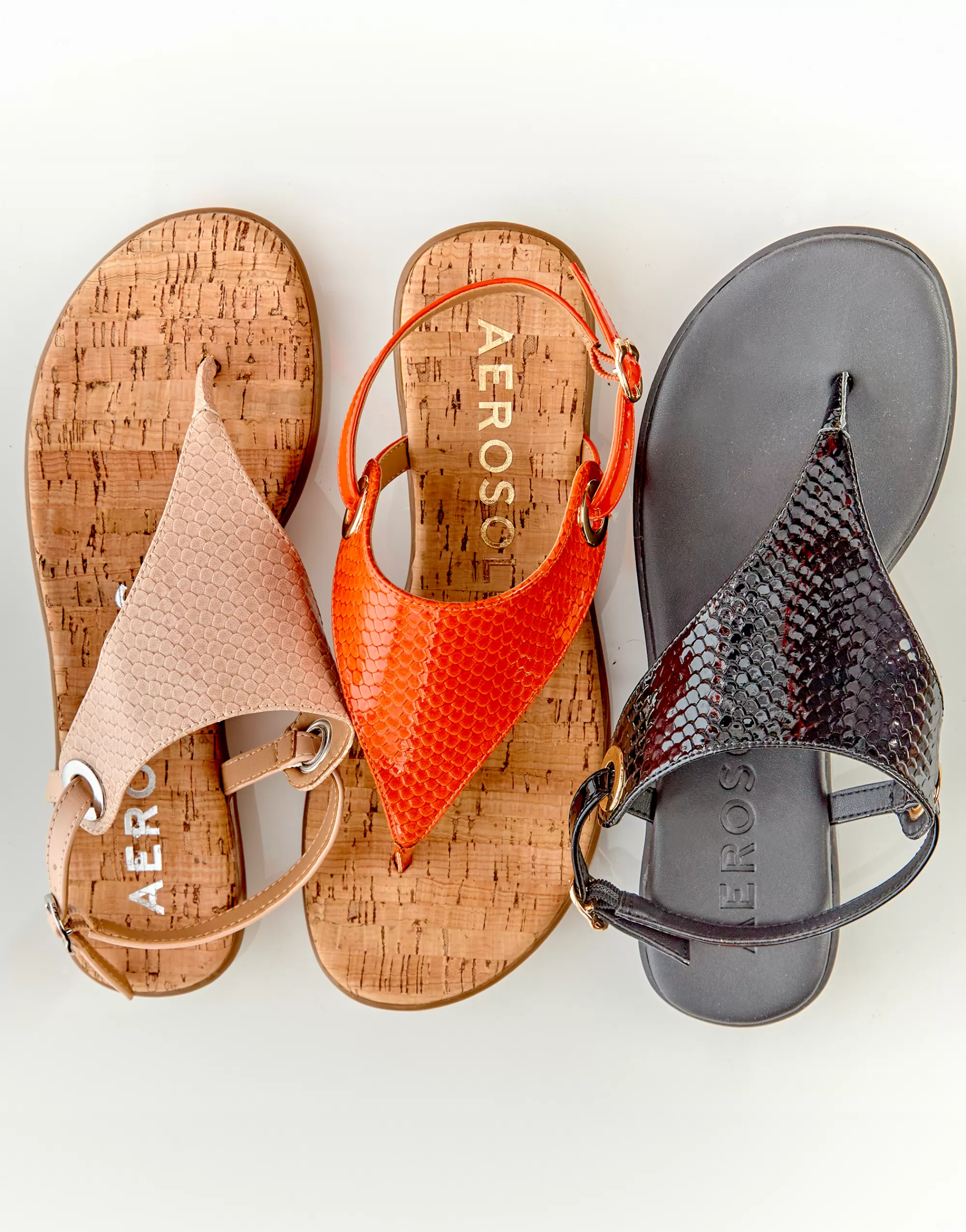 Aerosoles Wide Width Sandals | Flats*Comfortable Women's Back Strap Thong Sandal in Black Snake Patent Faux Leather