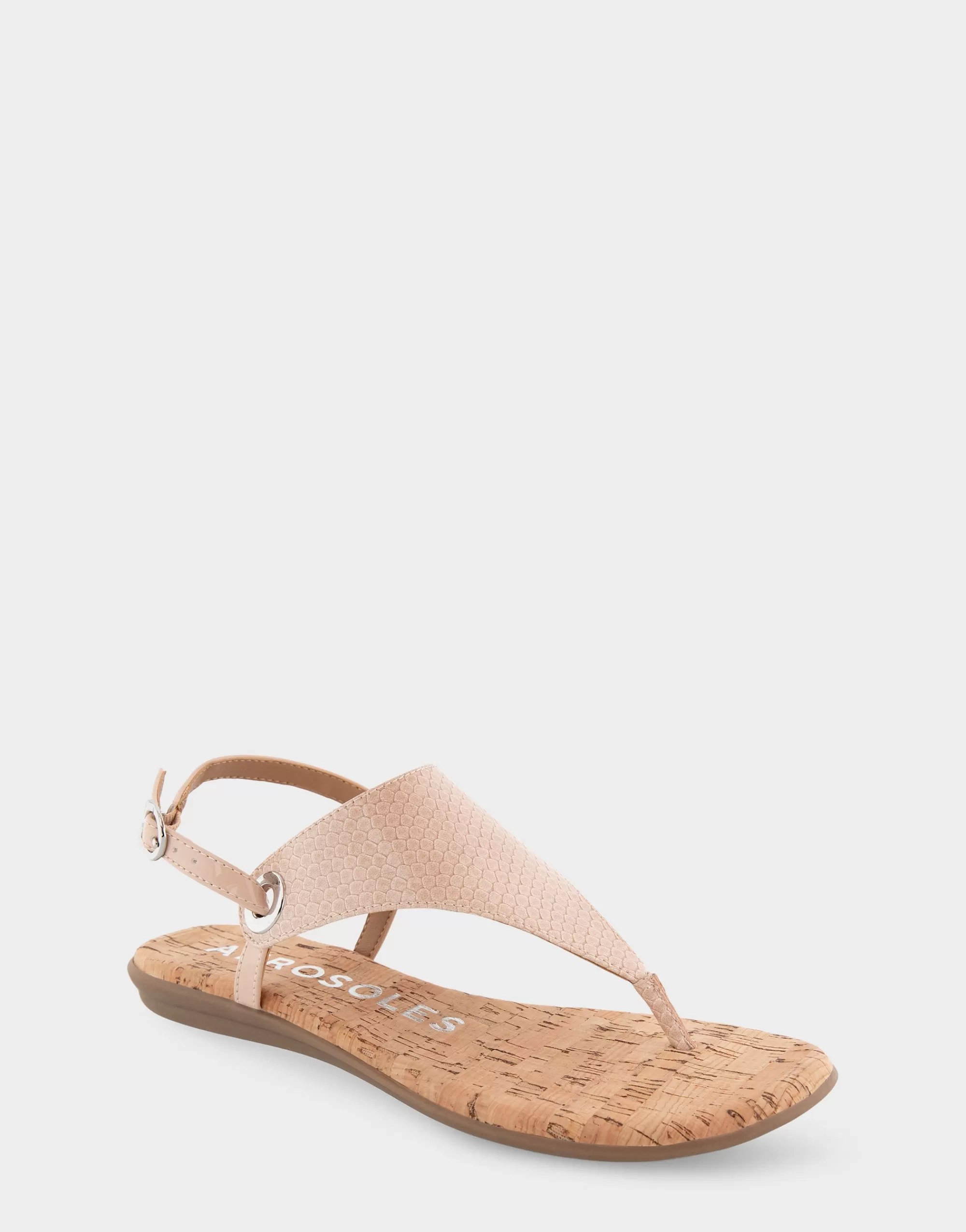 Aerosoles Wide Width Sandals | Flats*Comfortable Women's Back Strap Thong Sandal in Cipria Patent Faux Leather Faux Suede