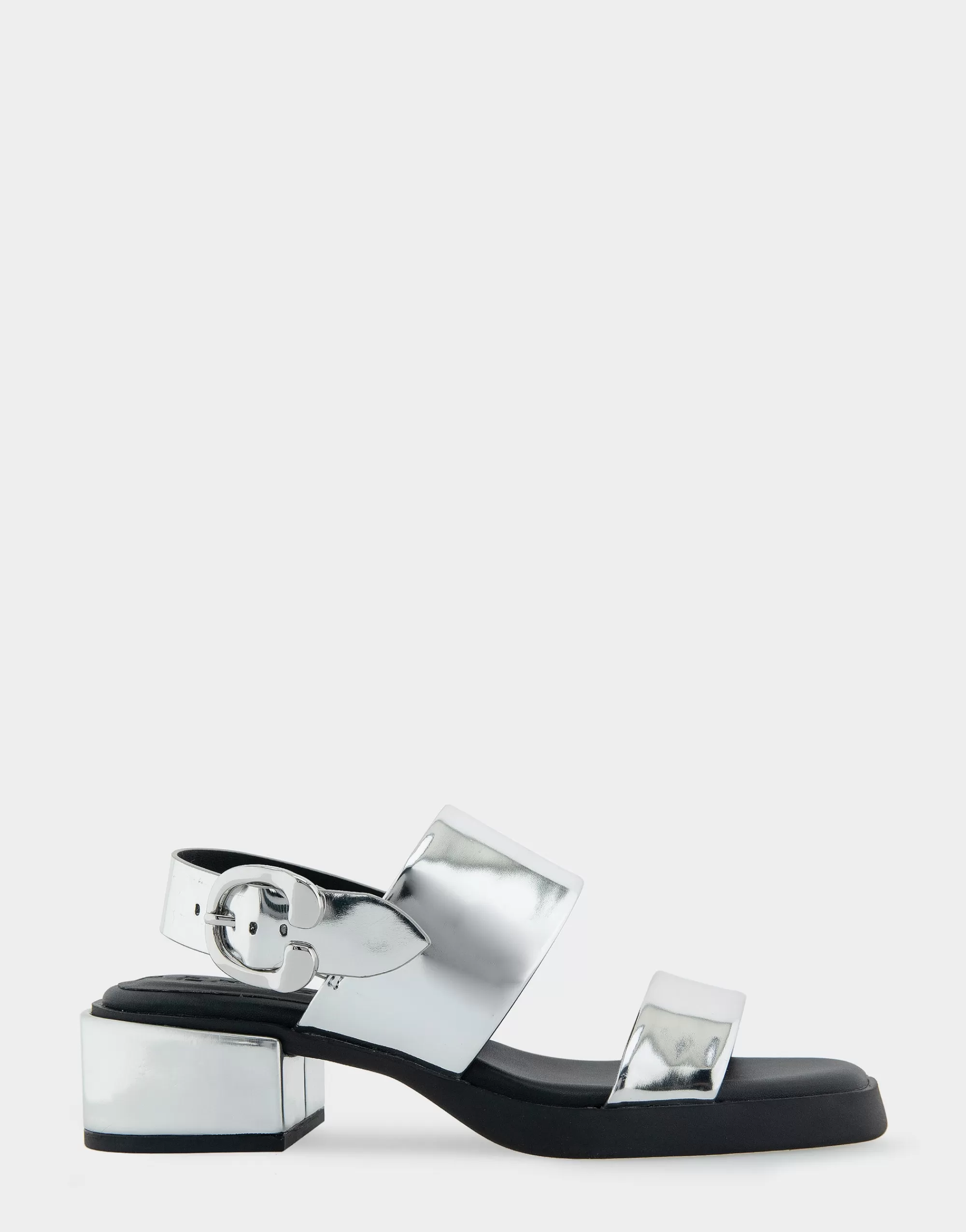 Aerosoles Wide Width Sandals*Comfortable Women's Banded Back Strap Low Block Heel Sandal in Silver Mirror Metallic Faux Leather