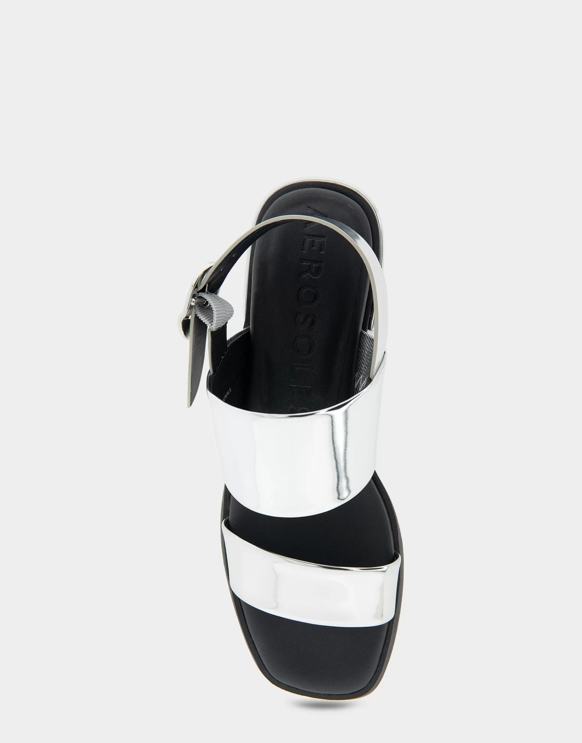 Aerosoles Wide Width Sandals*Comfortable Women's Banded Back Strap Low Block Heel Sandal in Silver Mirror Metallic Faux Leather