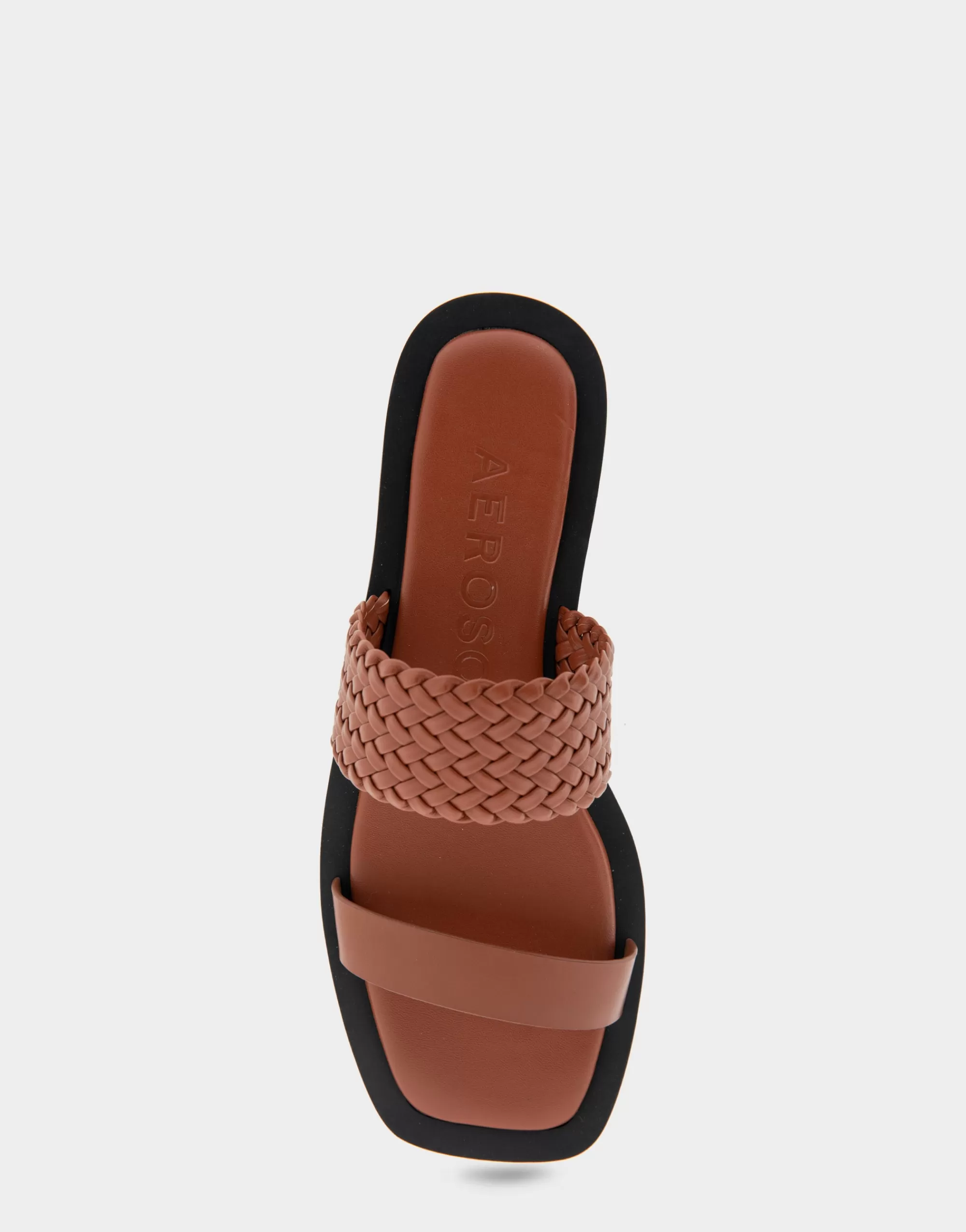 Aerosoles Flats*Comfortable Women's Braided Double Strap Flat Sandal in Gingerbread Faux Leather