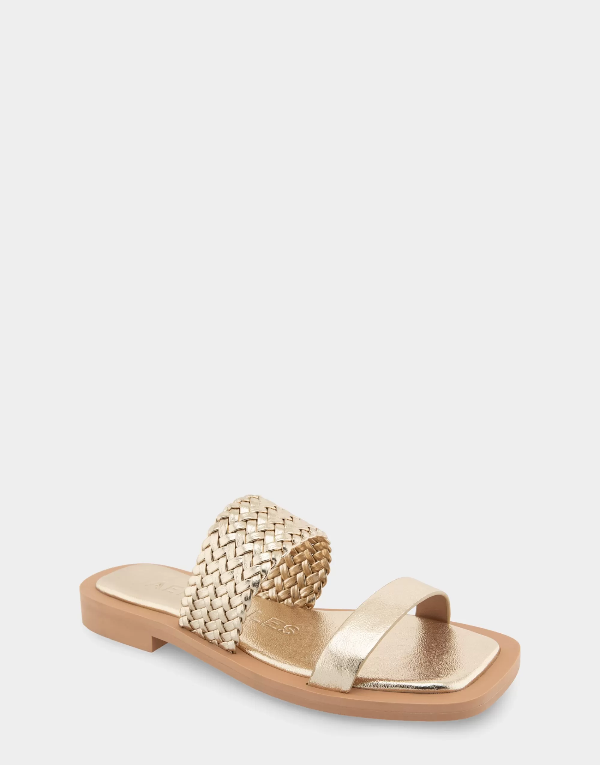 Aerosoles Flats*Comfortable Women's Braided Double Strap Flat Sandal in Soft Gold Faux Leather