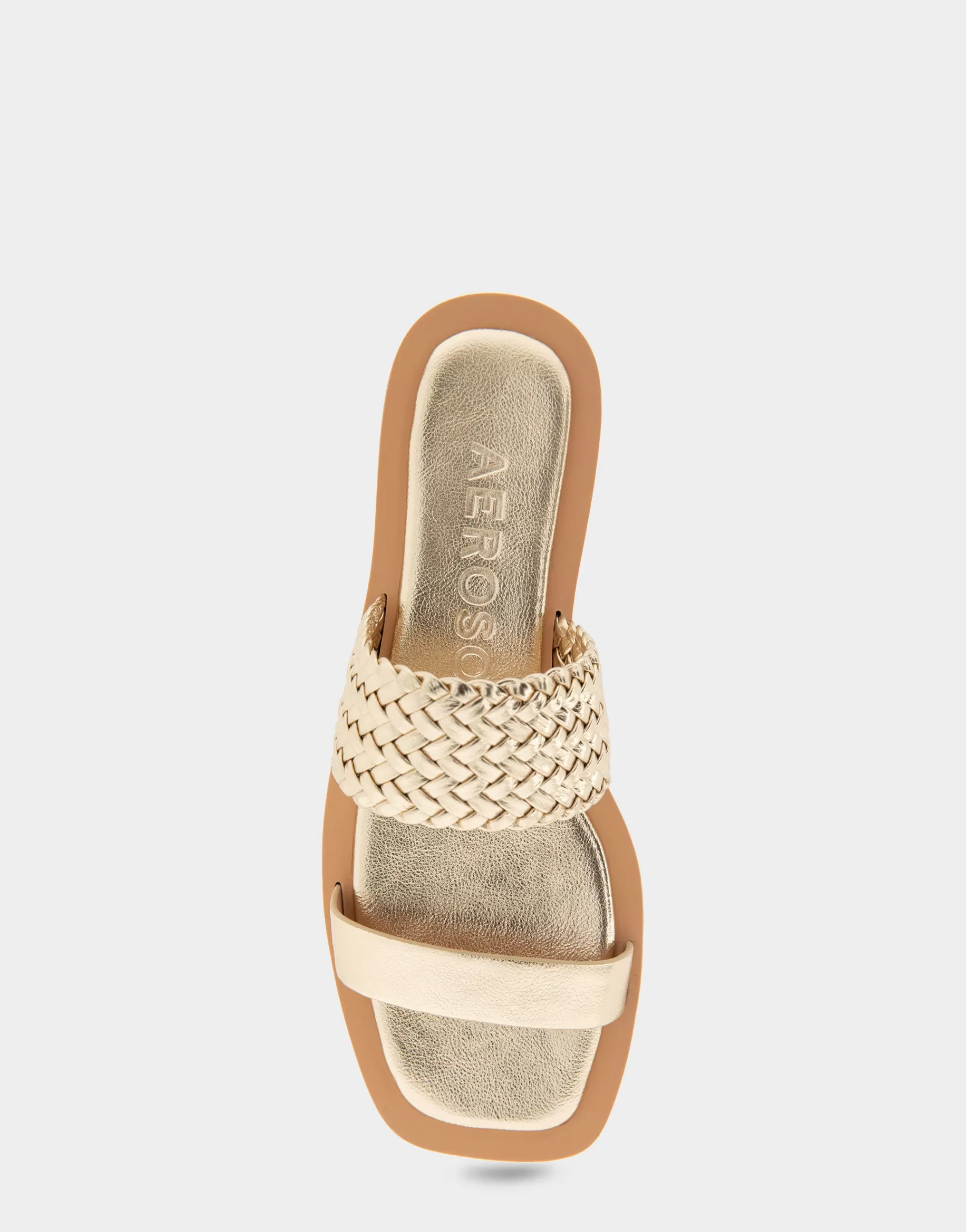 Aerosoles Flats*Comfortable Women's Braided Double Strap Flat Sandal in Soft Gold Faux Leather