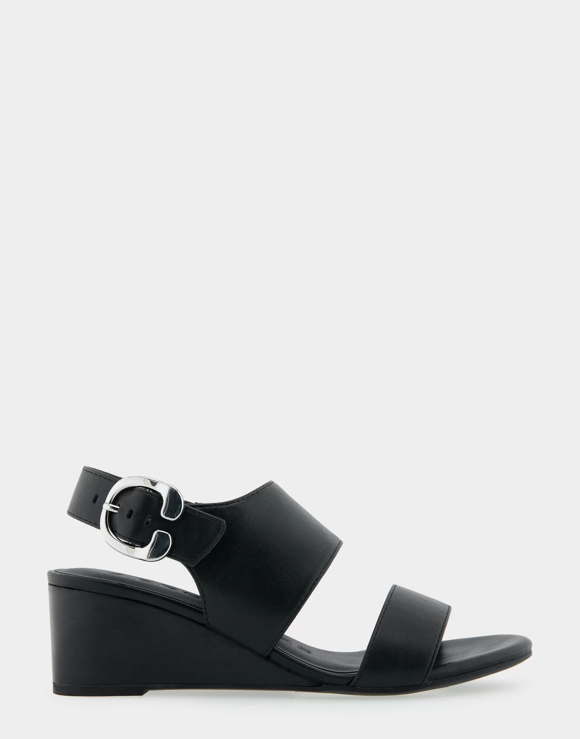 Aerosoles Wide Width Sandals | Dress*Comfortable Women's Buckle Back Mid Wedge Sandal in Black Faux Leather