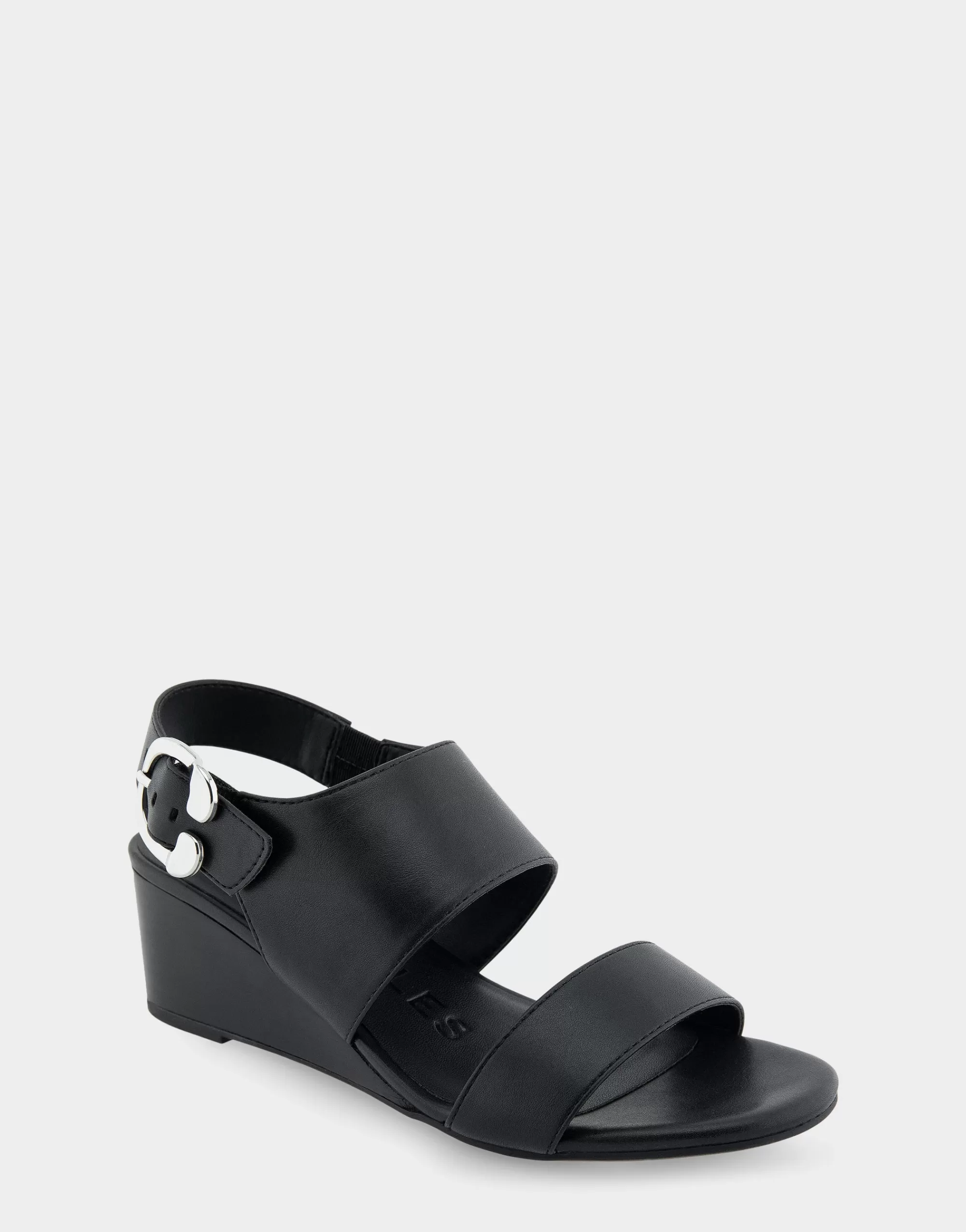 Aerosoles Wide Width Sandals | Dress*Comfortable Women's Buckle Back Mid Wedge Sandal in Black Faux Leather
