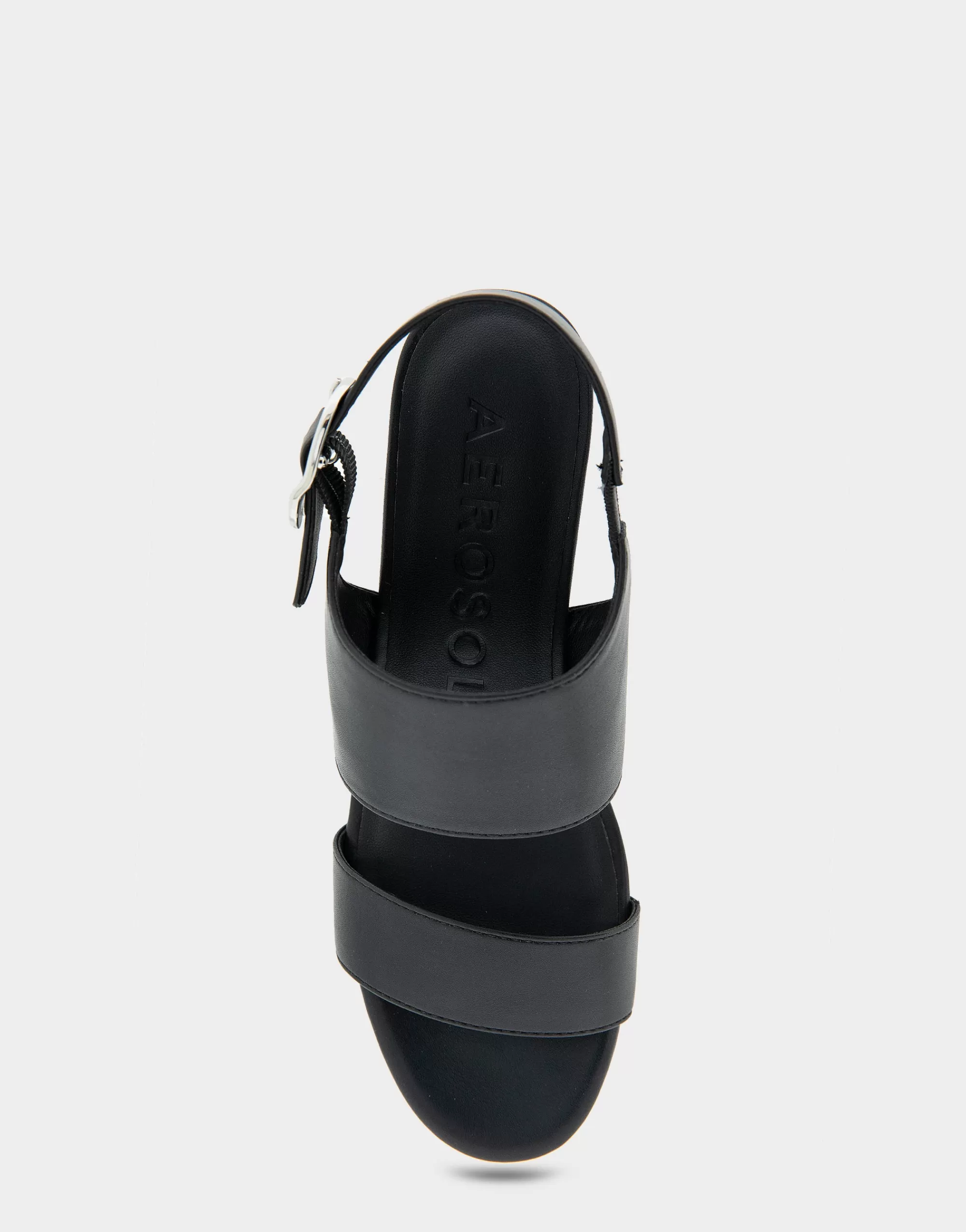 Aerosoles Wide Width Sandals | Dress*Comfortable Women's Buckle Back Mid Wedge Sandal in Black Faux Leather