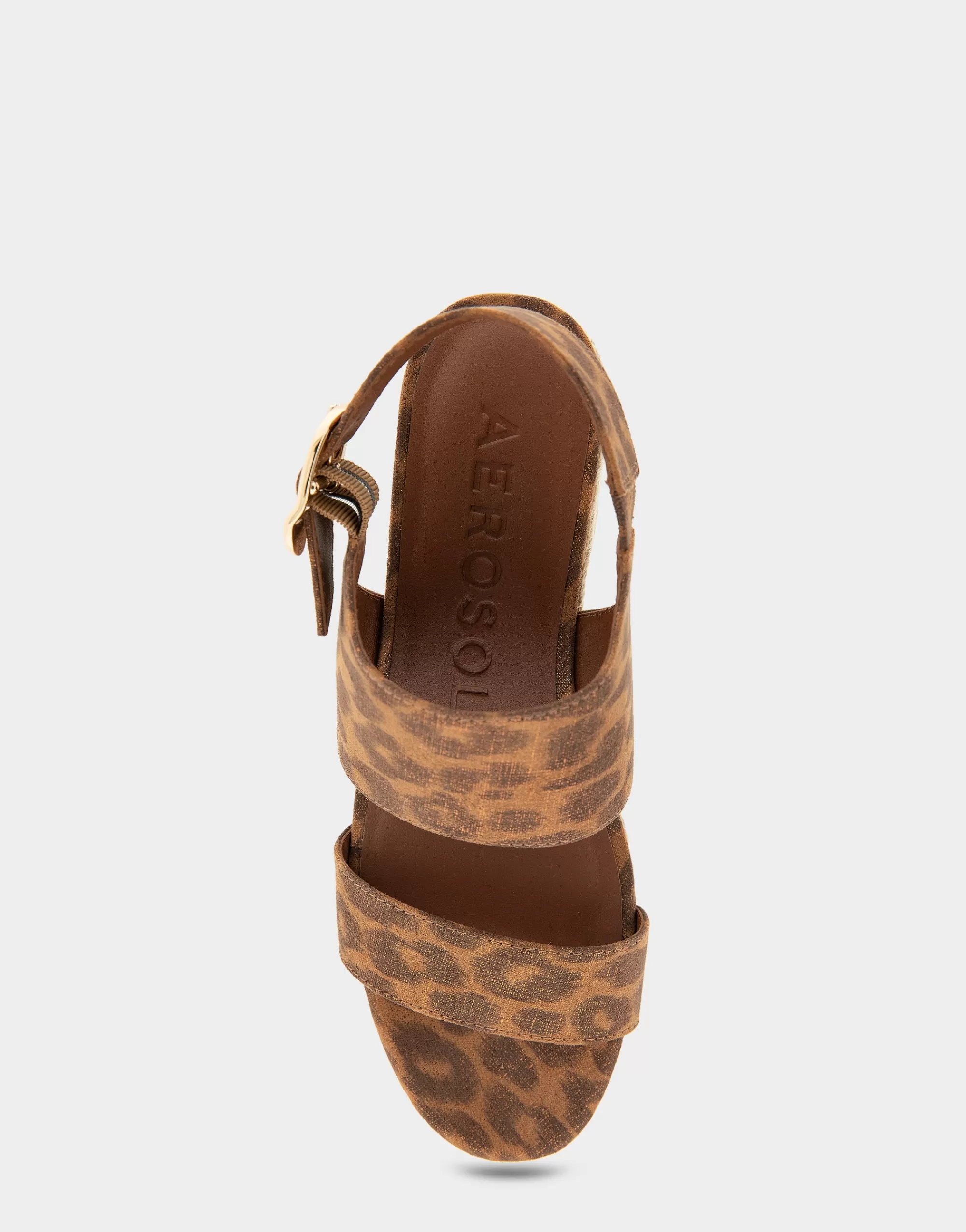 Aerosoles Wide Width Sandals | Dress*Comfortable Women's Buckle Back Mid Wedge Sandal in Leopard Metallic Faux Suede Faux Suede