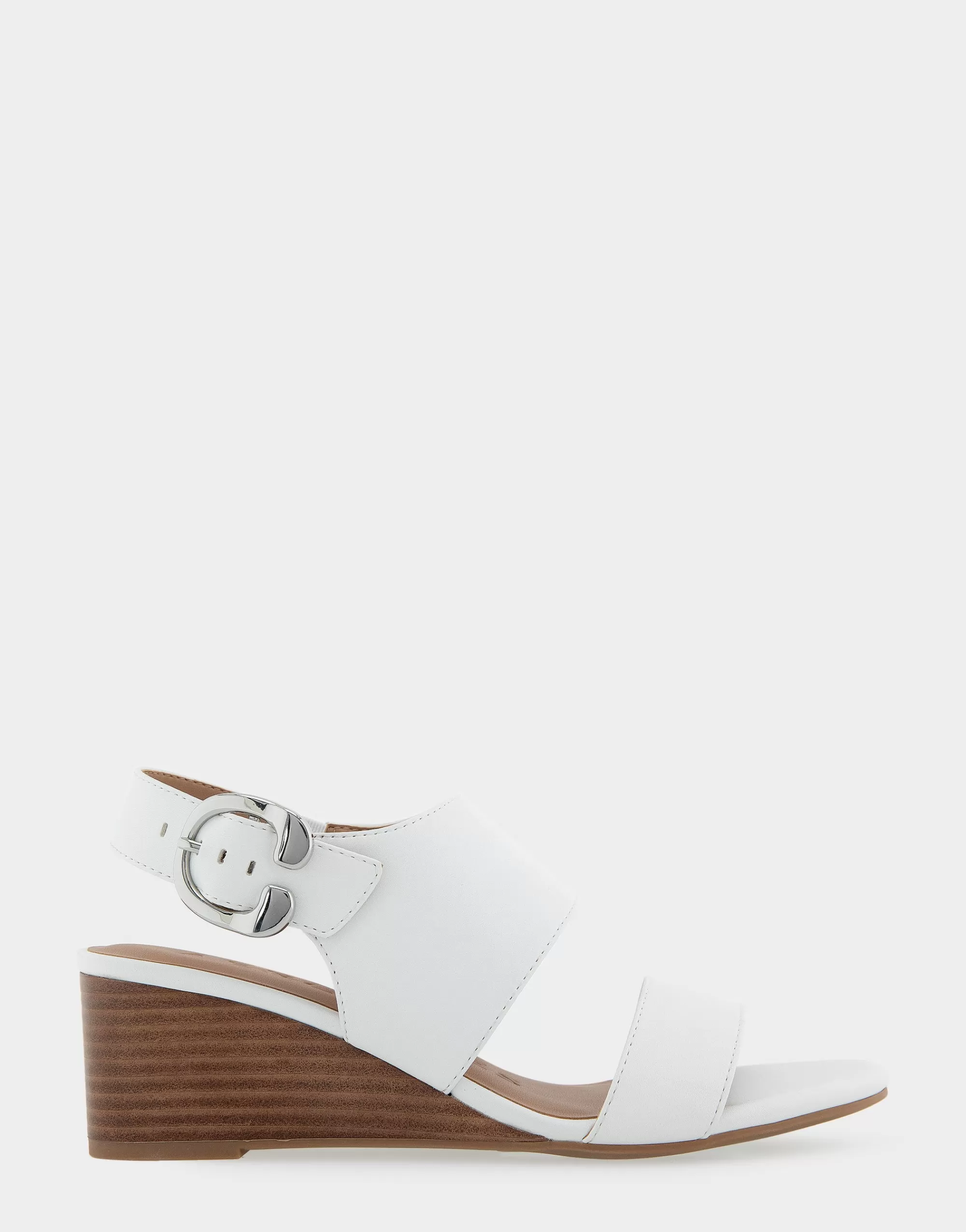 Aerosoles Wide Width Sandals | Dress*Comfortable Women's Buckle Back Mid Wedge Sandal in White Faux Leather