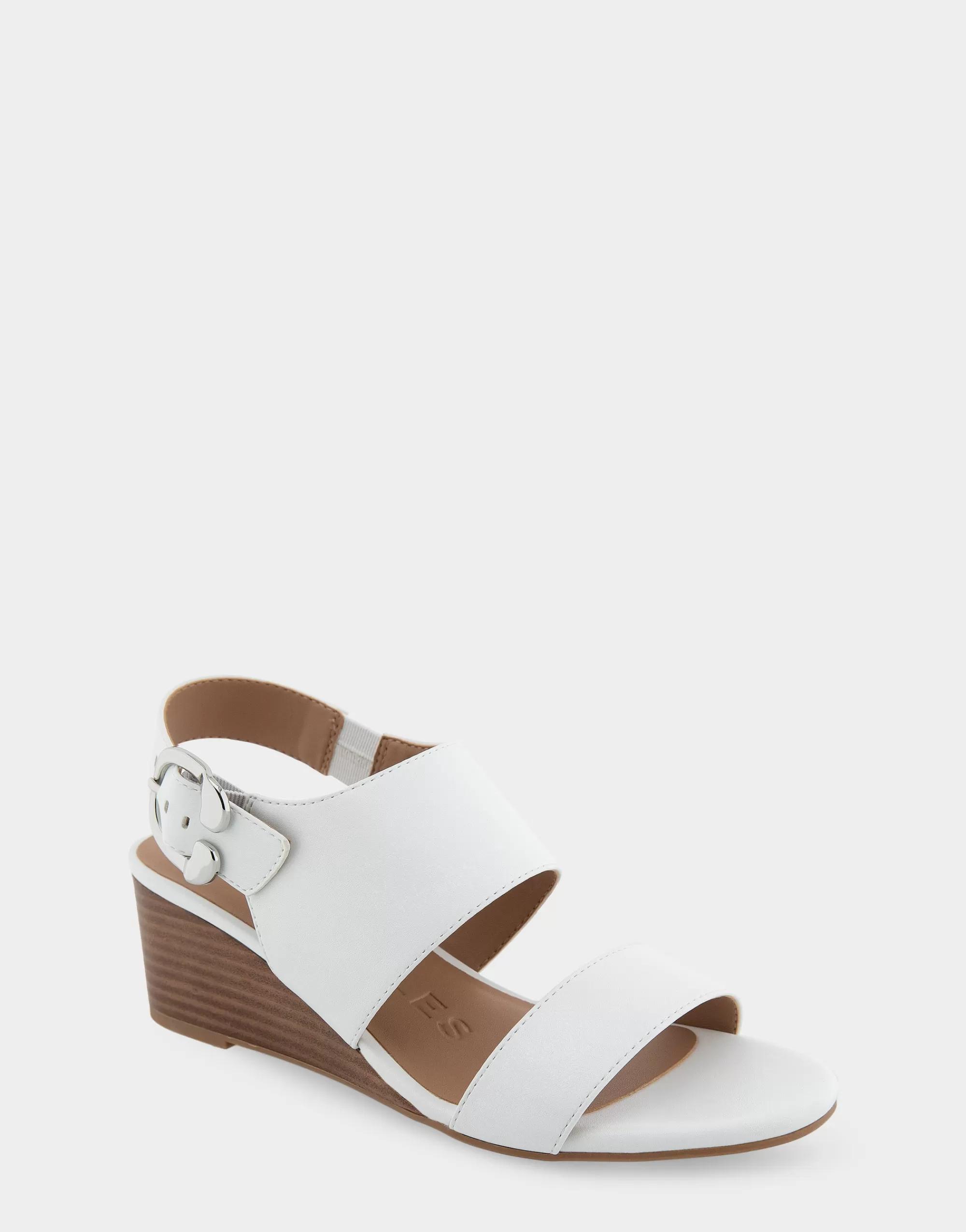 Aerosoles Wide Width Sandals | Dress*Comfortable Women's Buckle Back Mid Wedge Sandal in White Faux Leather