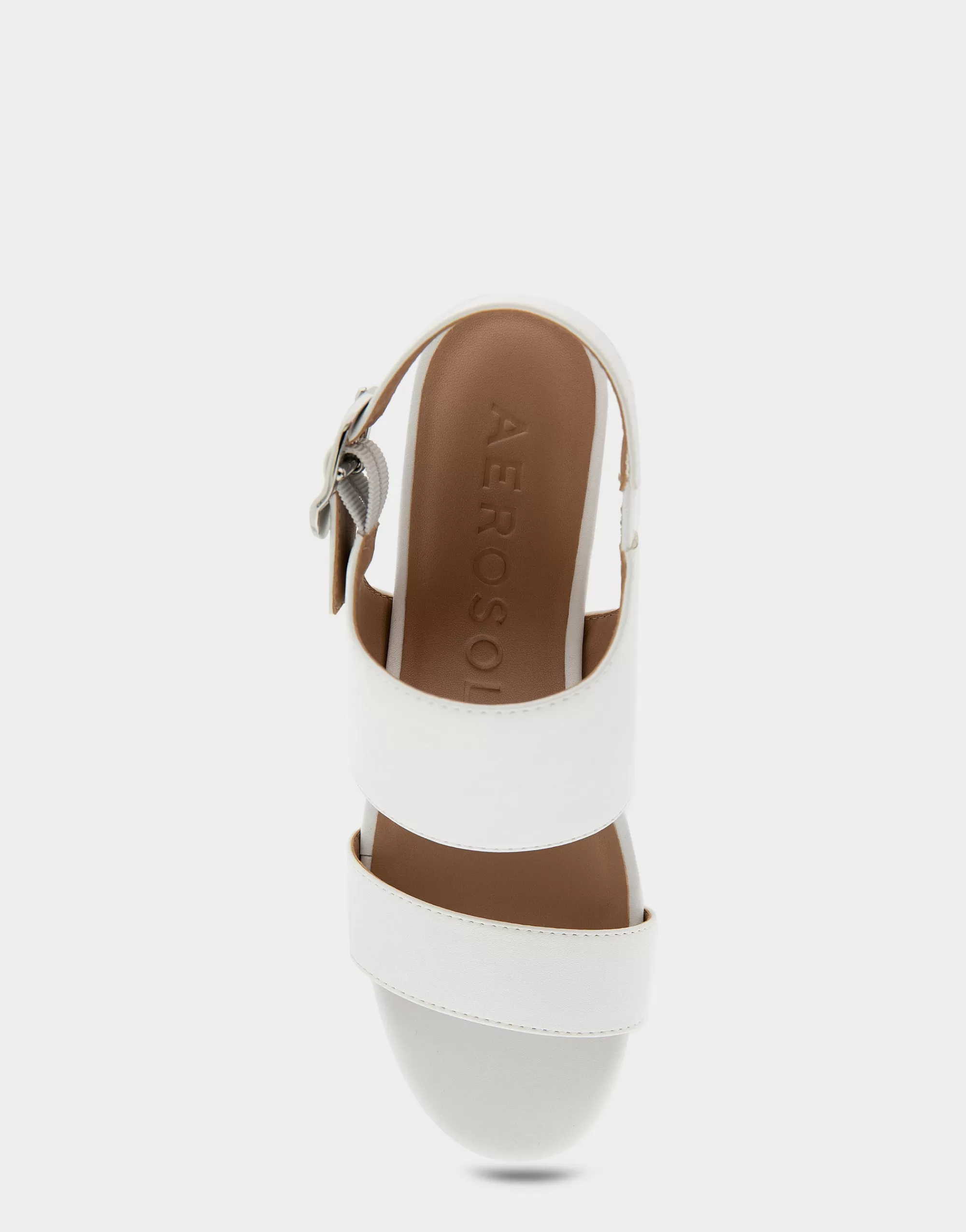 Aerosoles Wide Width Sandals | Dress*Comfortable Women's Buckle Back Mid Wedge Sandal in White Faux Leather