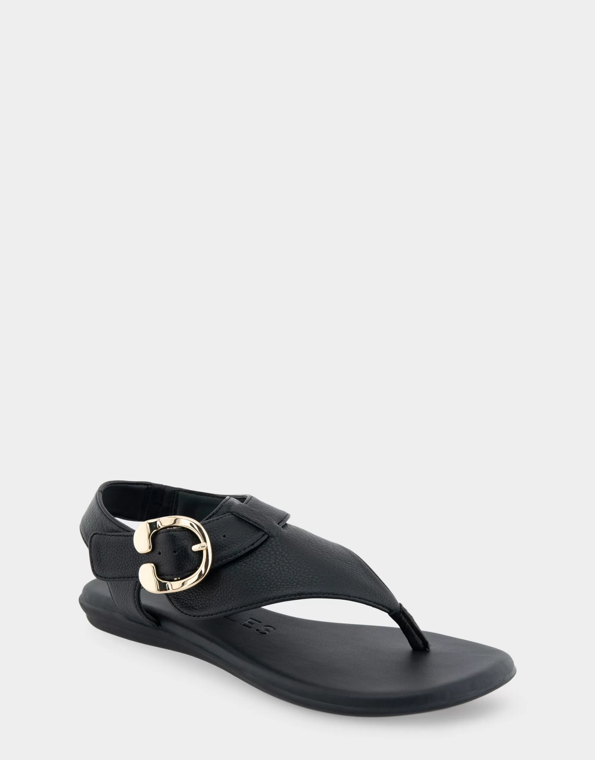 Aerosoles Wide Width Sandals | Flats*Comfortable Women's Buckle Detail Back Strap Thong Sandal in Black Grainy Faux Leather