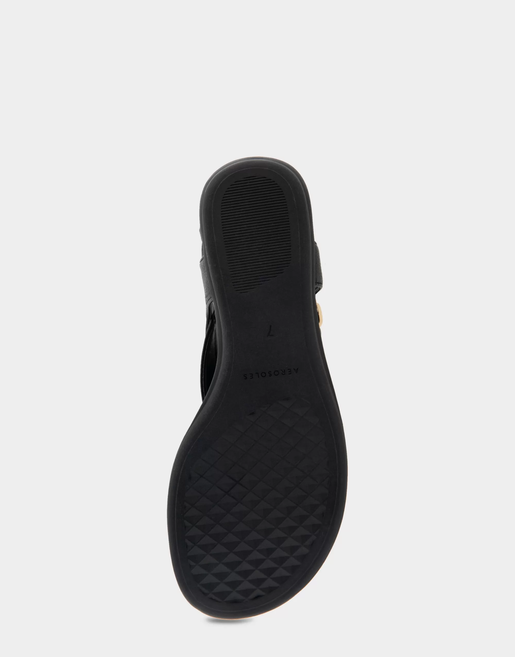 Aerosoles Wide Width Sandals | Flats*Comfortable Women's Buckle Detail Back Strap Thong Sandal in Black Grainy Faux Leather