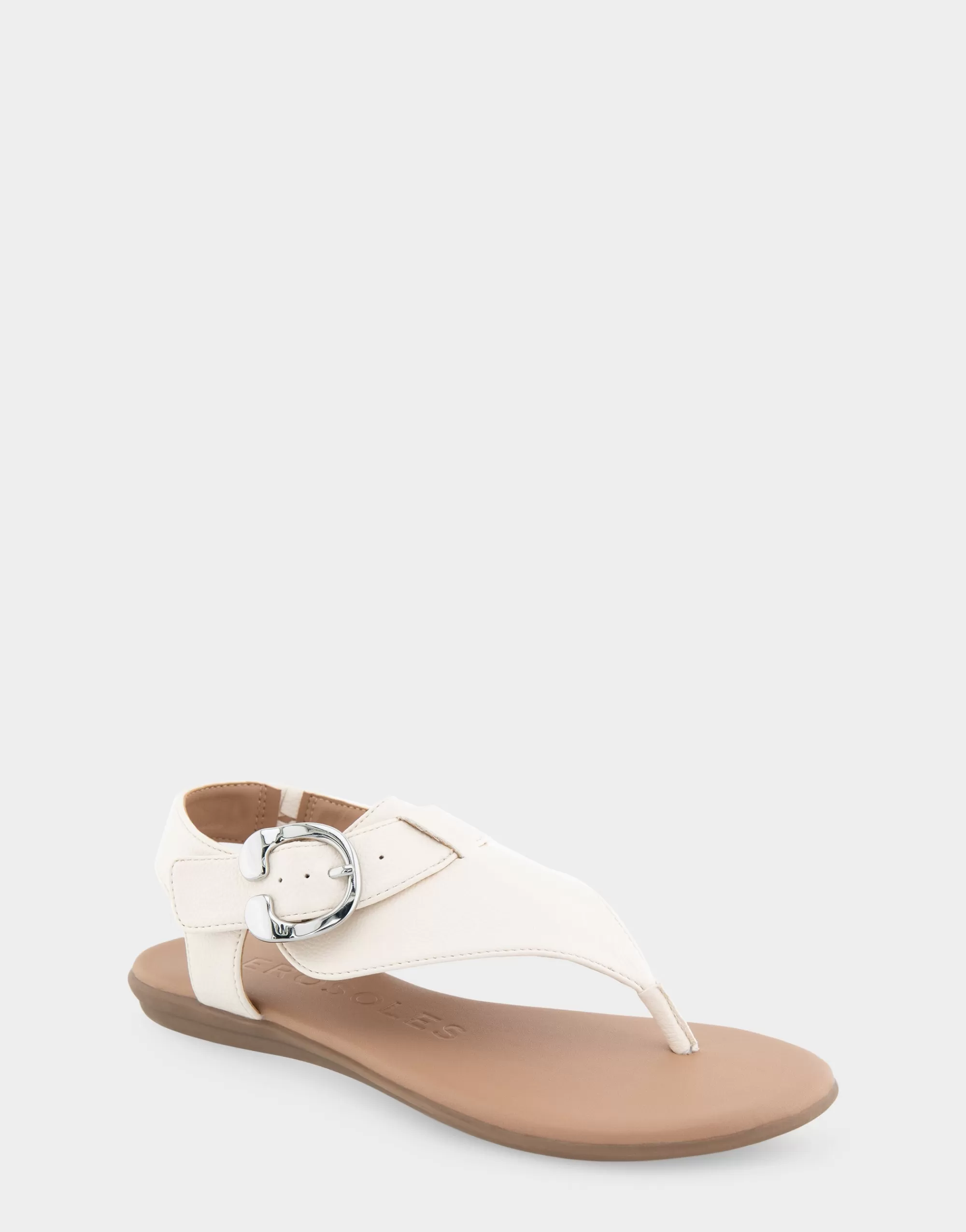 Aerosoles Wide Width Sandals | Flats*Comfortable Women's Buckle Detail Back Strap Thong Sandal in Eggnog Grainy Faux Leather