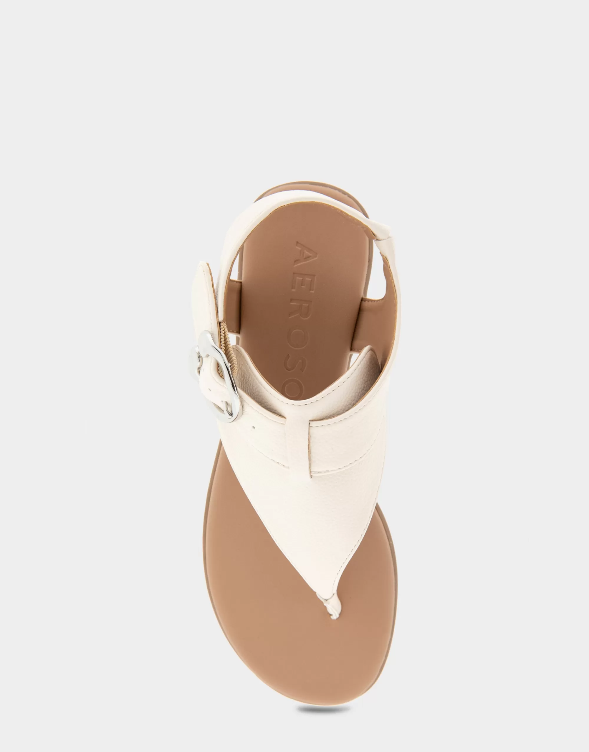 Aerosoles Wide Width Sandals | Flats*Comfortable Women's Buckle Detail Back Strap Thong Sandal in Eggnog Grainy Faux Leather