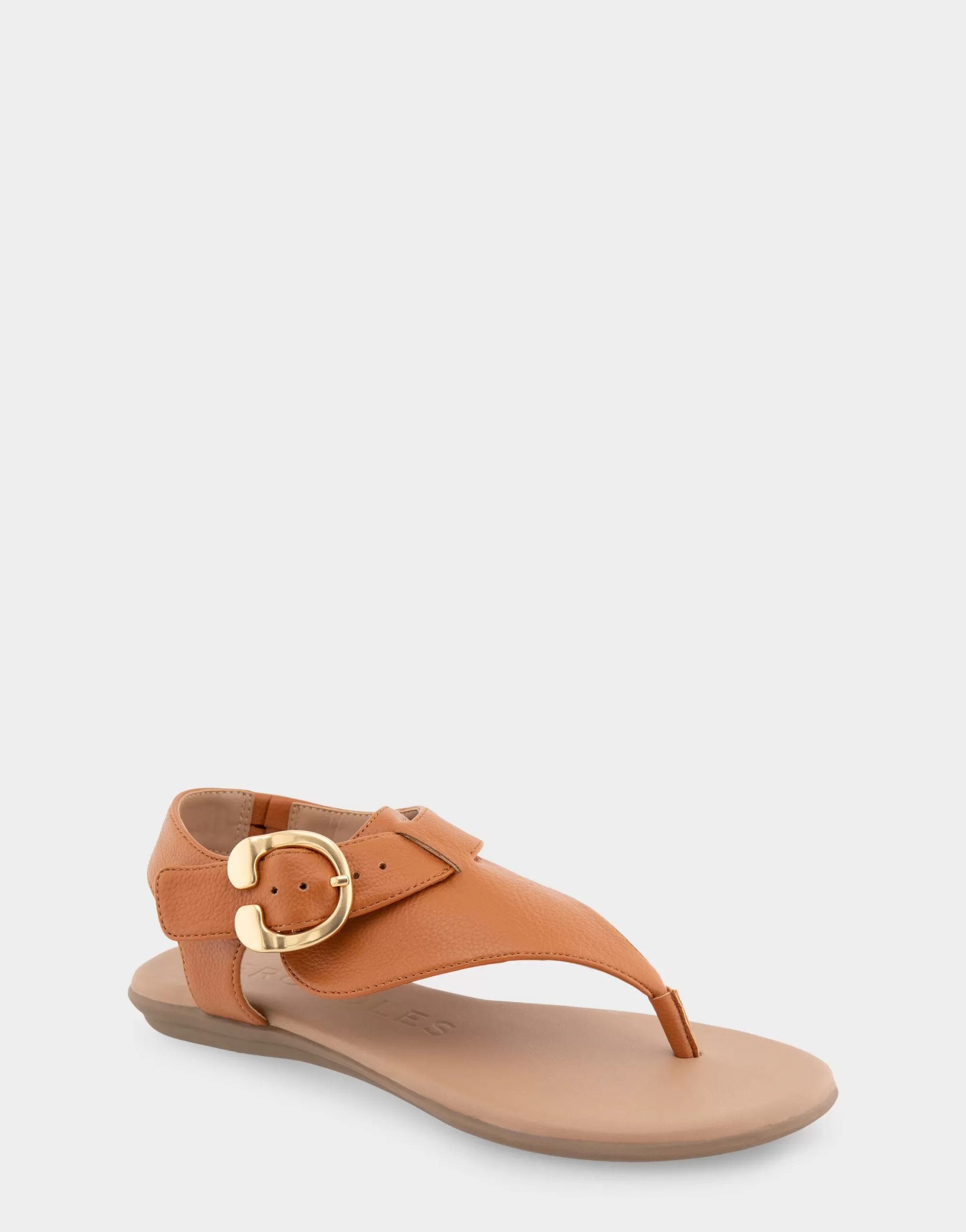 Aerosoles Wide Width Sandals | Flats*Comfortable Women's Buckle Detail Back Strap Thong Sandal in Tan Grainy Faux Leather