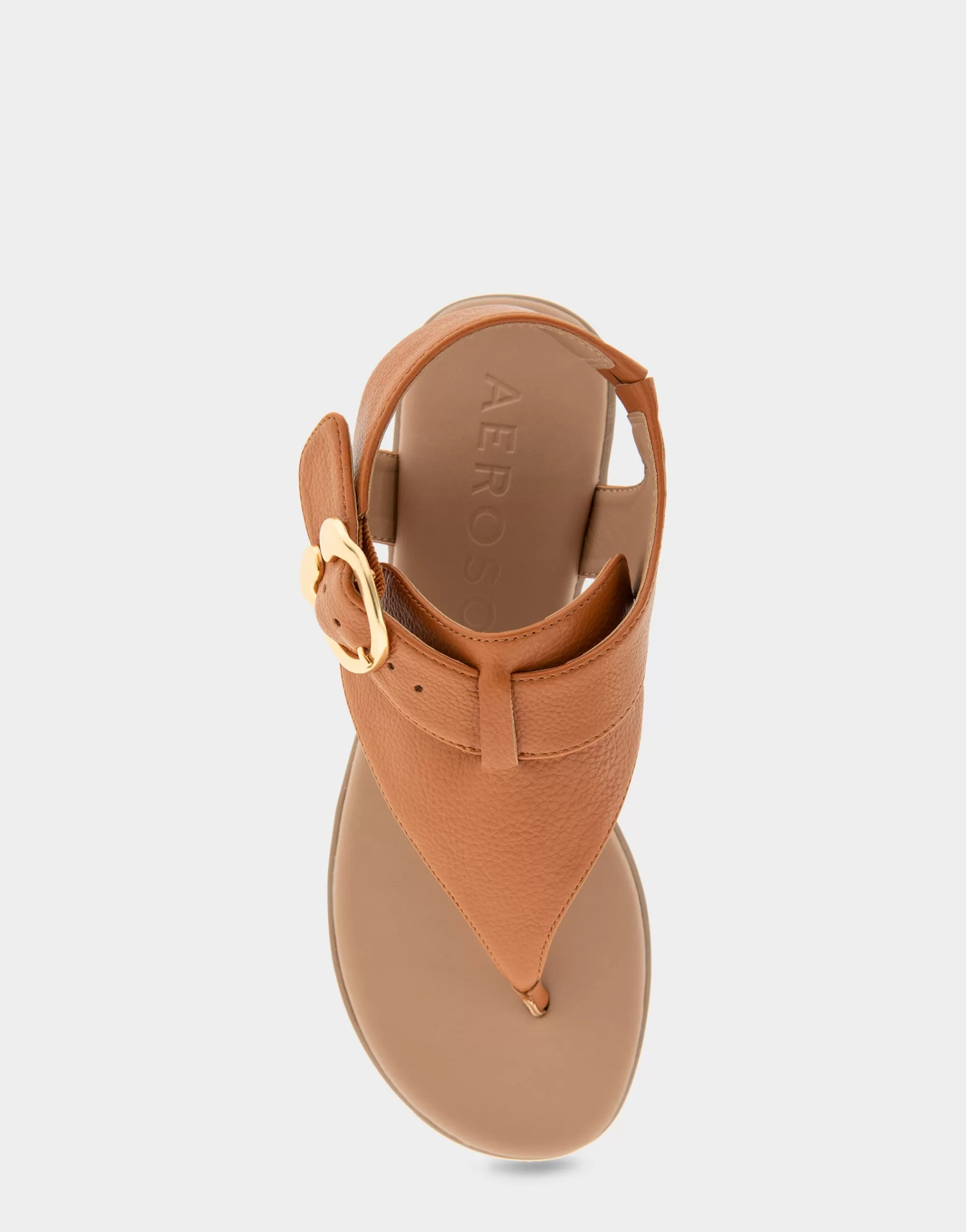 Aerosoles Wide Width Sandals | Flats*Comfortable Women's Buckle Detail Back Strap Thong Sandal in Tan Grainy Faux Leather