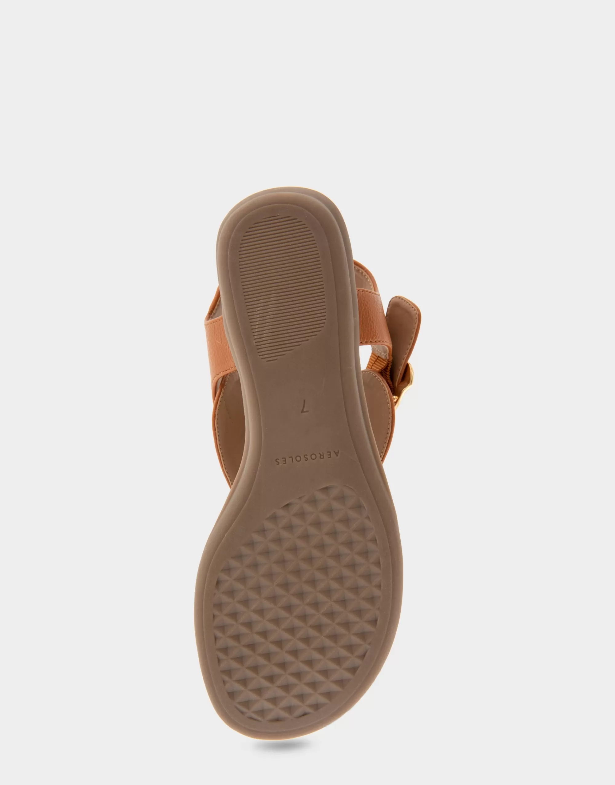 Aerosoles Wide Width Sandals | Flats*Comfortable Women's Buckle Detail Back Strap Thong Sandal in Tan Grainy Faux Leather