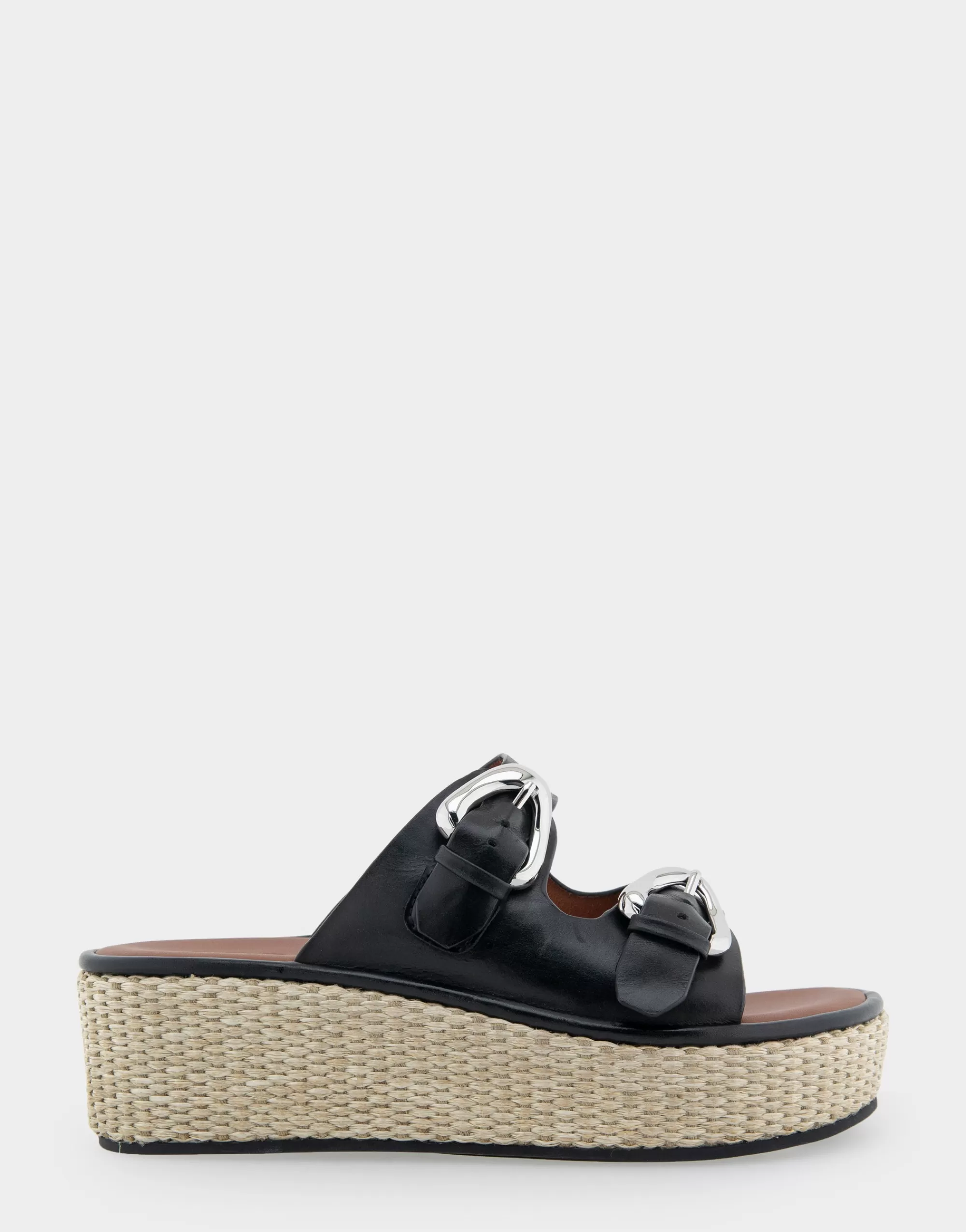 Aerosoles Platforms*Comfortable Women's Buckled Flatform Slide Sandal in Black Leather