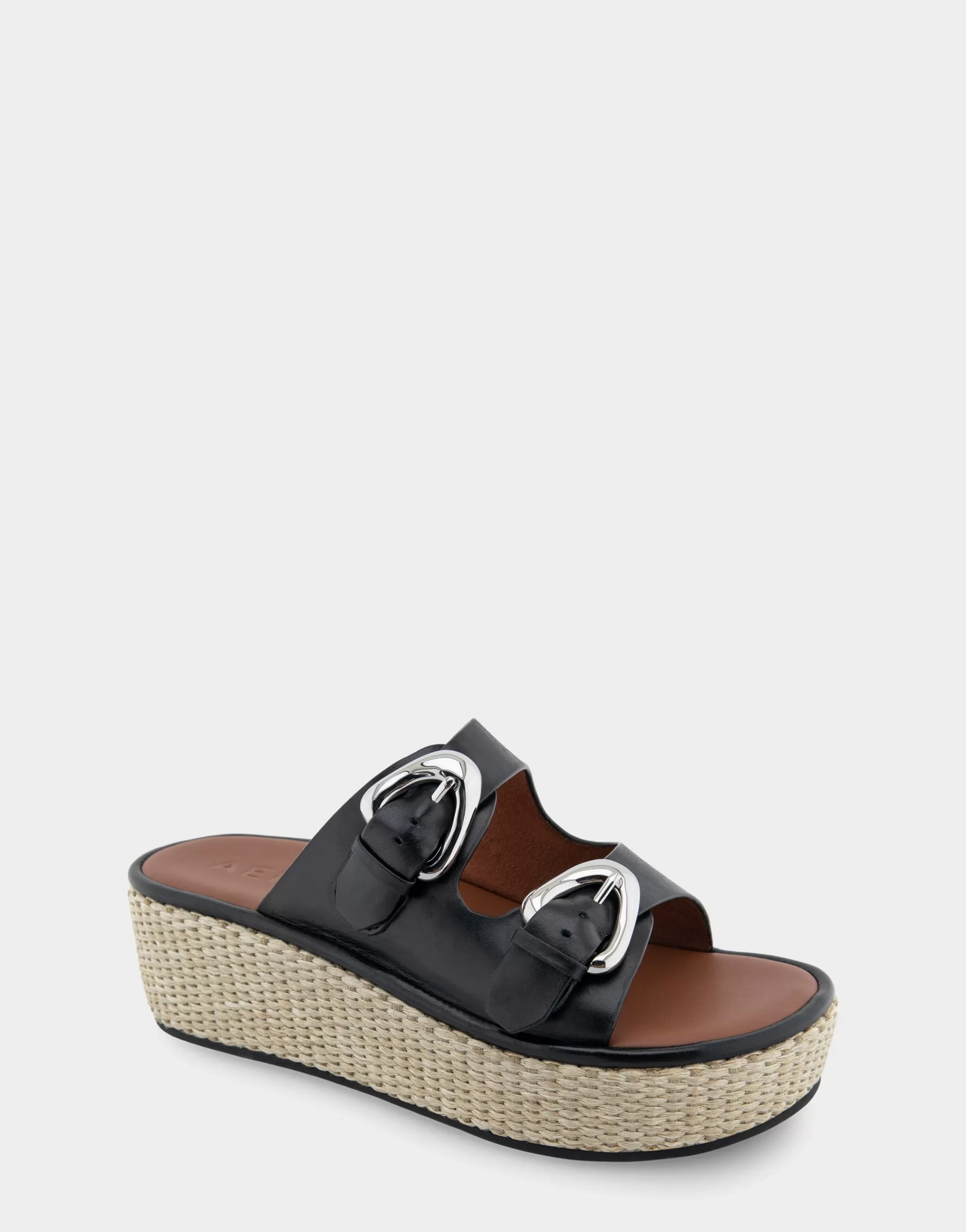 Aerosoles Platforms*Comfortable Women's Buckled Flatform Slide Sandal in Black Leather