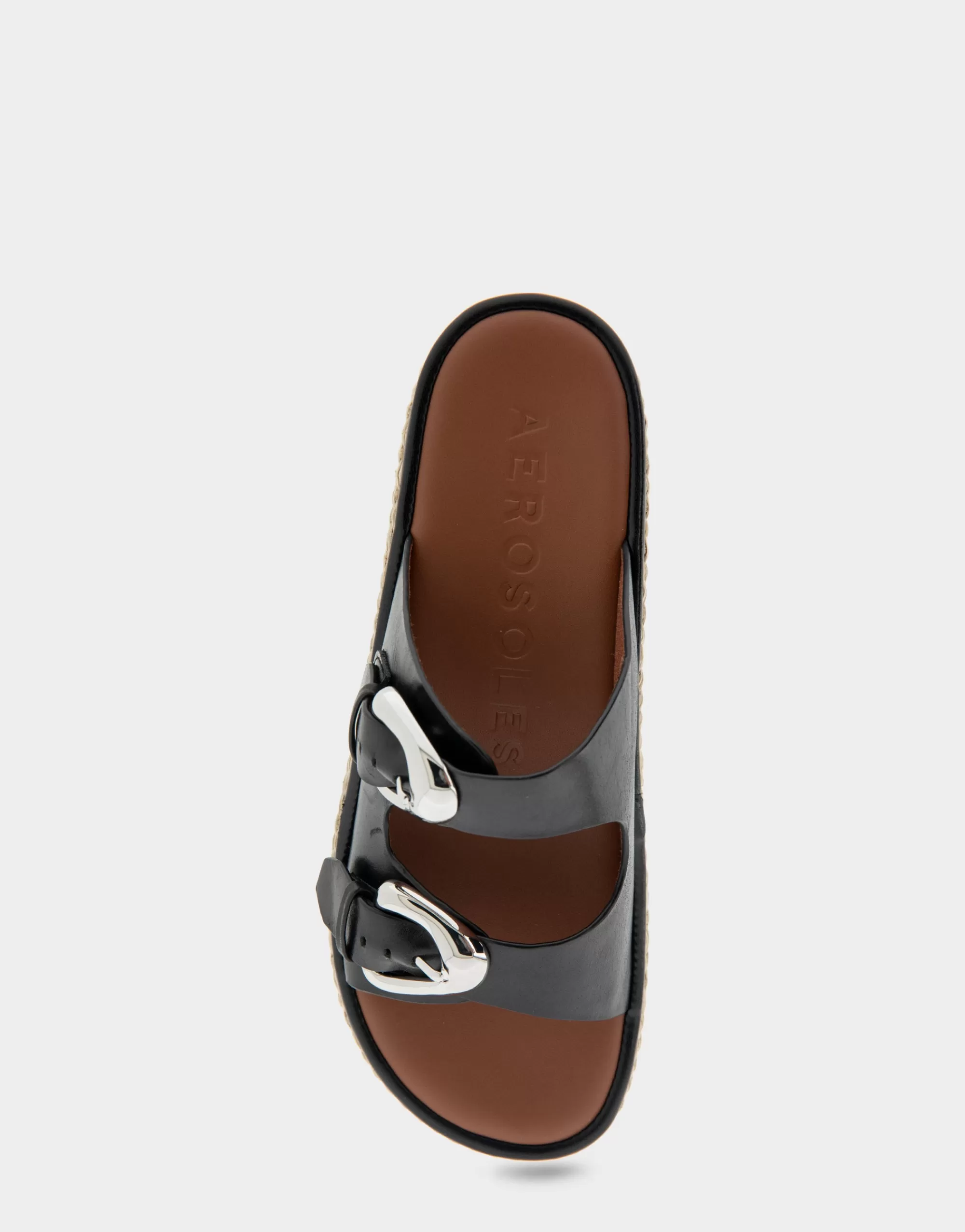 Aerosoles Platforms*Comfortable Women's Buckled Flatform Slide Sandal in Black Leather