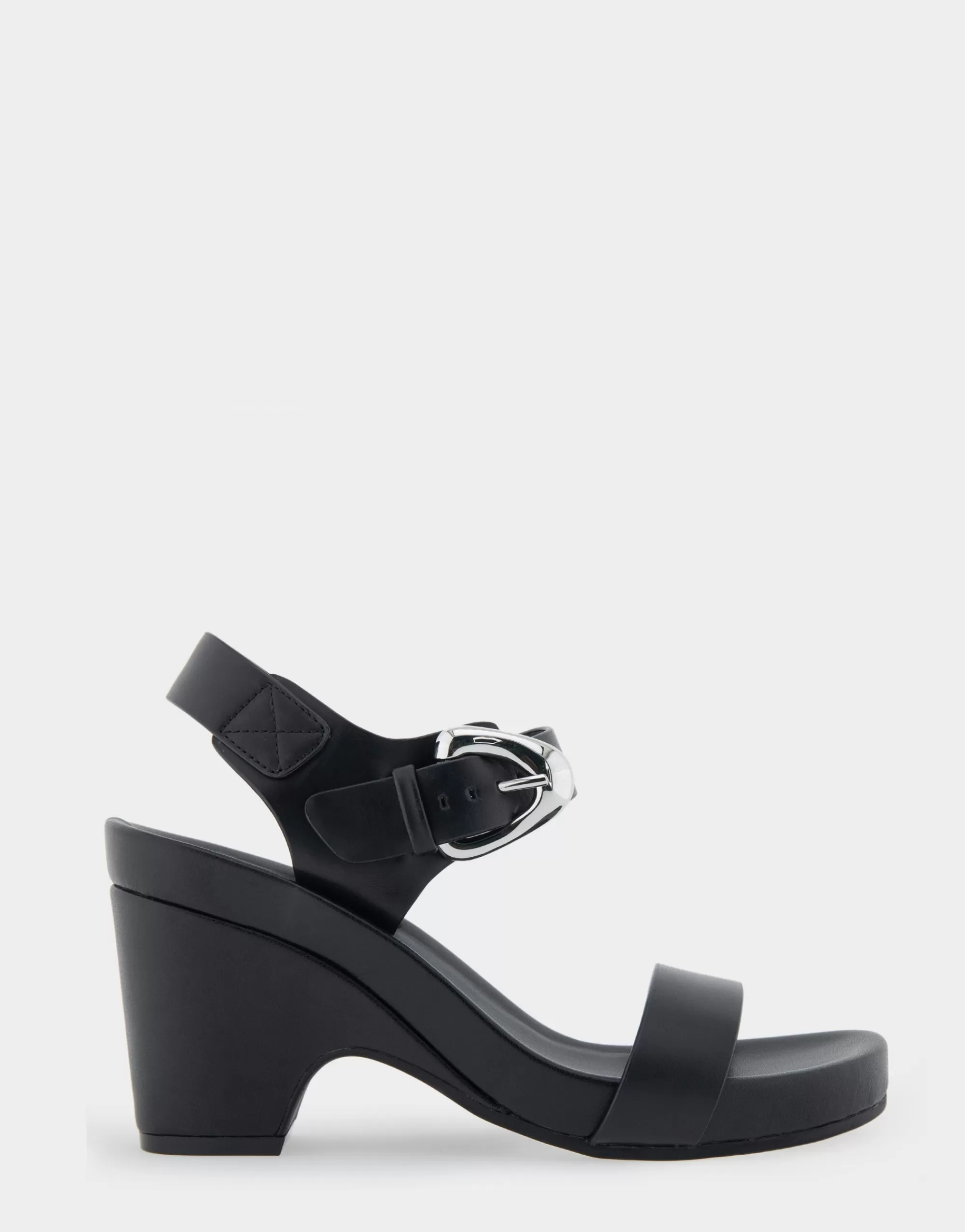 Aerosoles Dress | Wedges*Comfortable Women's Buckled Footbed Wedge Sandal in Black Leather