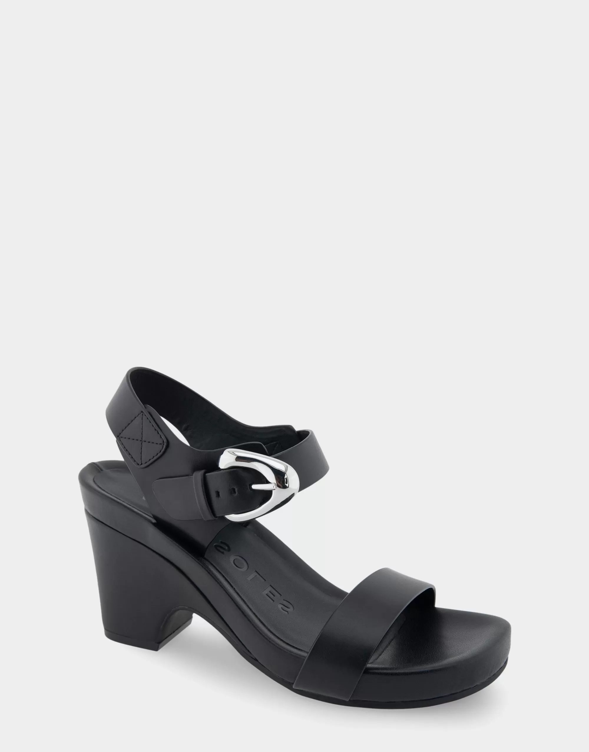 Aerosoles Dress | Wedges*Comfortable Women's Buckled Footbed Wedge Sandal in Black Leather