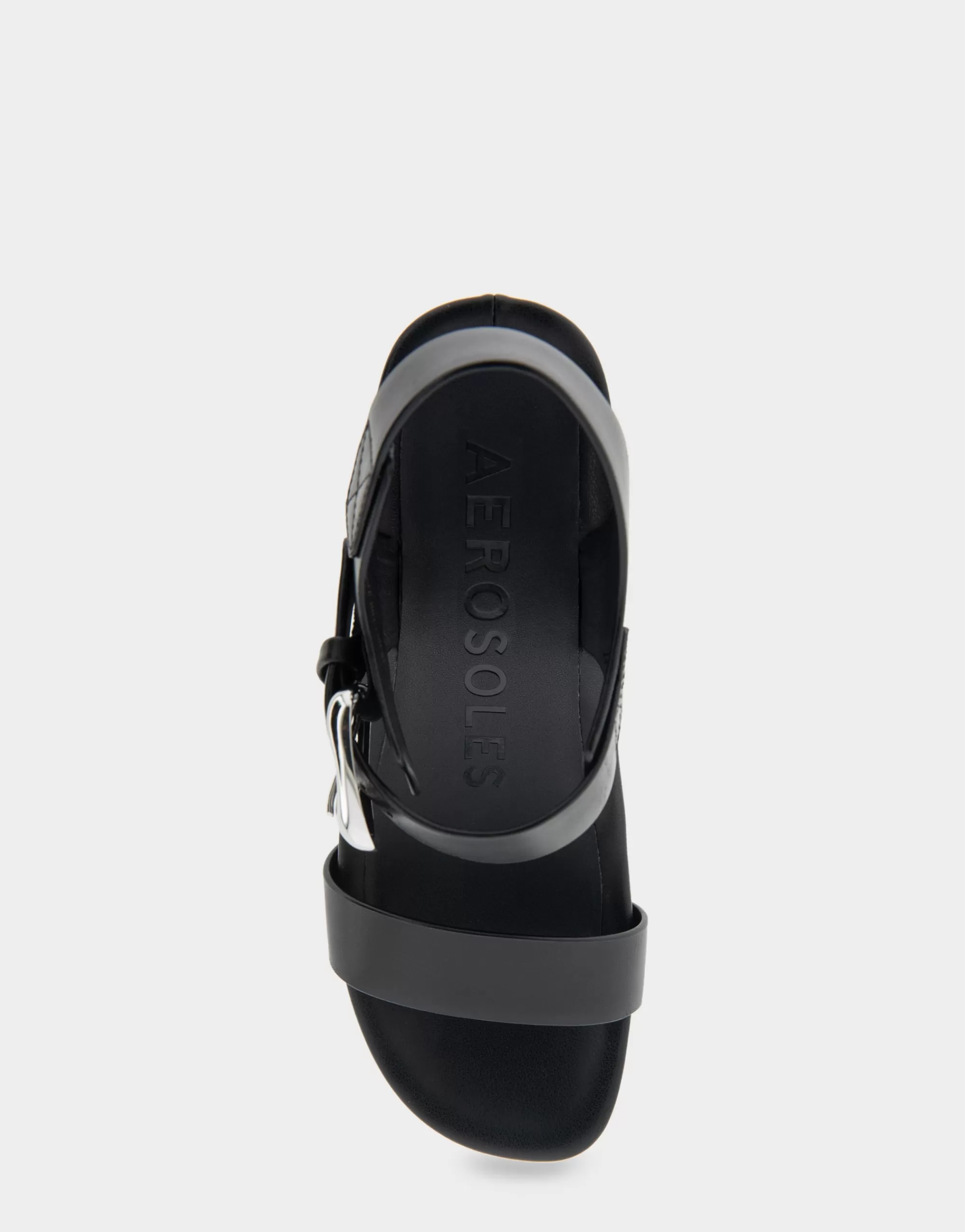 Aerosoles Dress | Wedges*Comfortable Women's Buckled Footbed Wedge Sandal in Black Leather