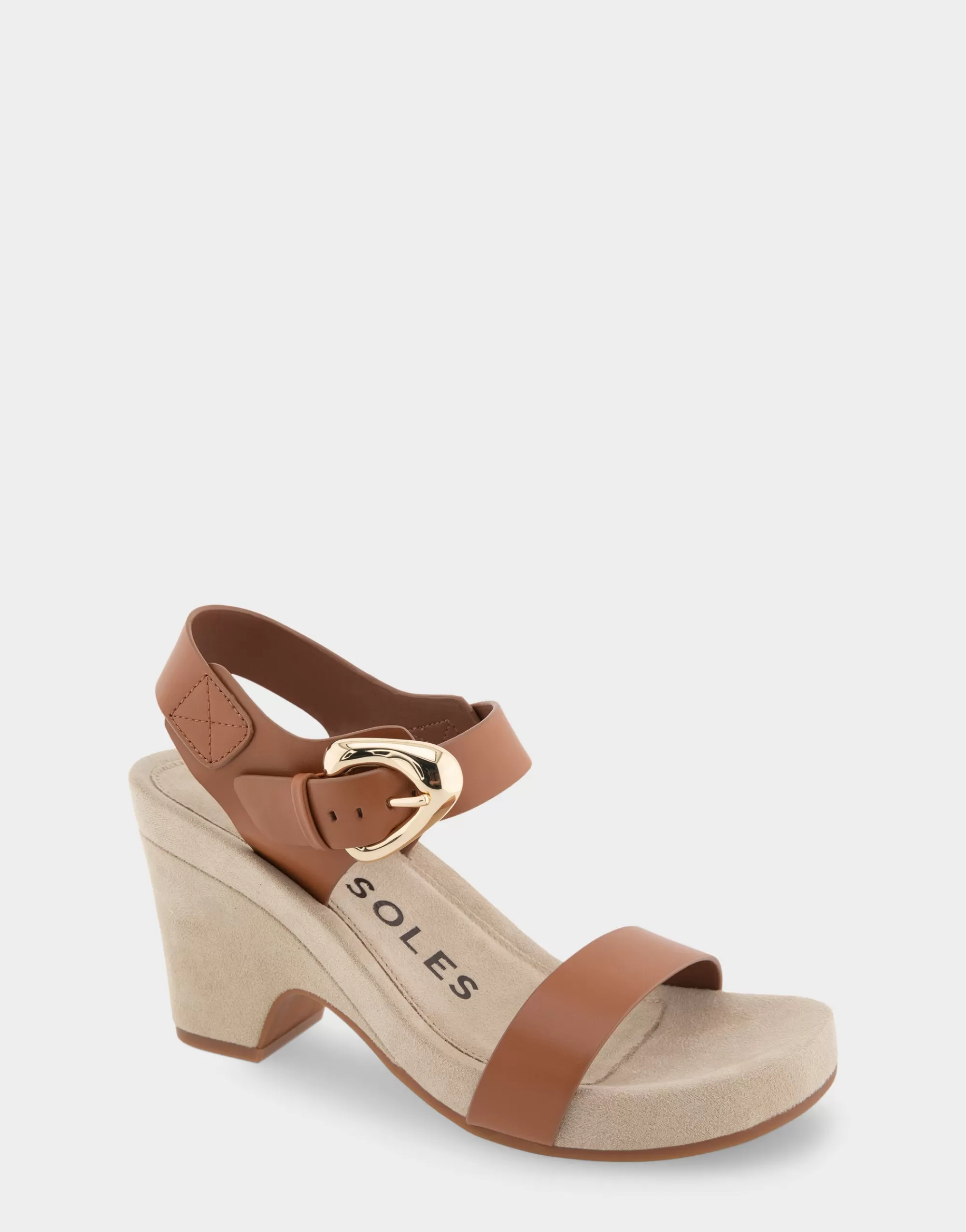 Aerosoles Dress | Wedges*Comfortable Women's Buckled Footbed Wedge Sandal in Tan Leather