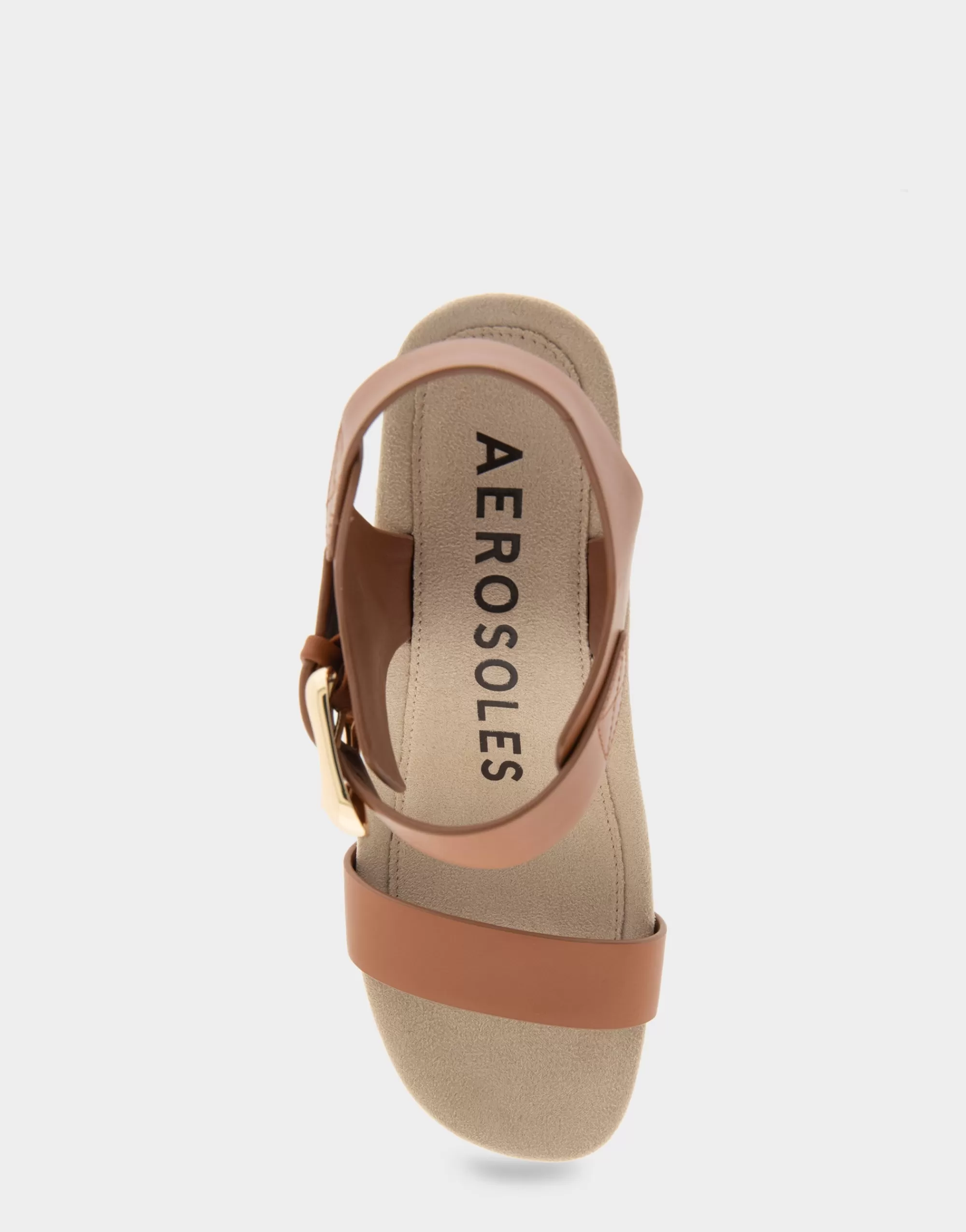 Aerosoles Dress | Wedges*Comfortable Women's Buckled Footbed Wedge Sandal in Tan Leather