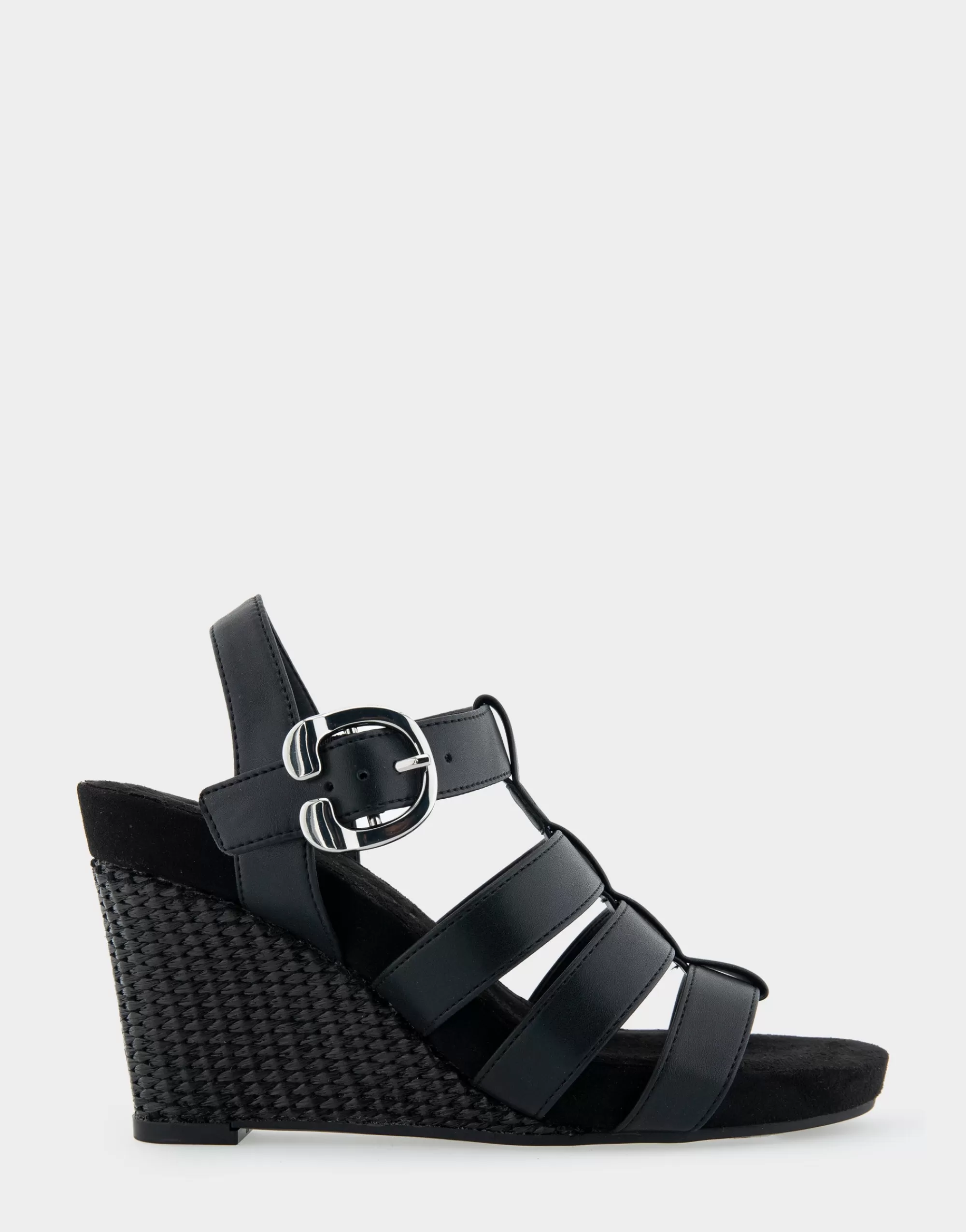 Aerosoles Wide Width Sandals | Wedges*Comfortable Women's Caged Footbed Wedge Sandal in Black Faux Leather