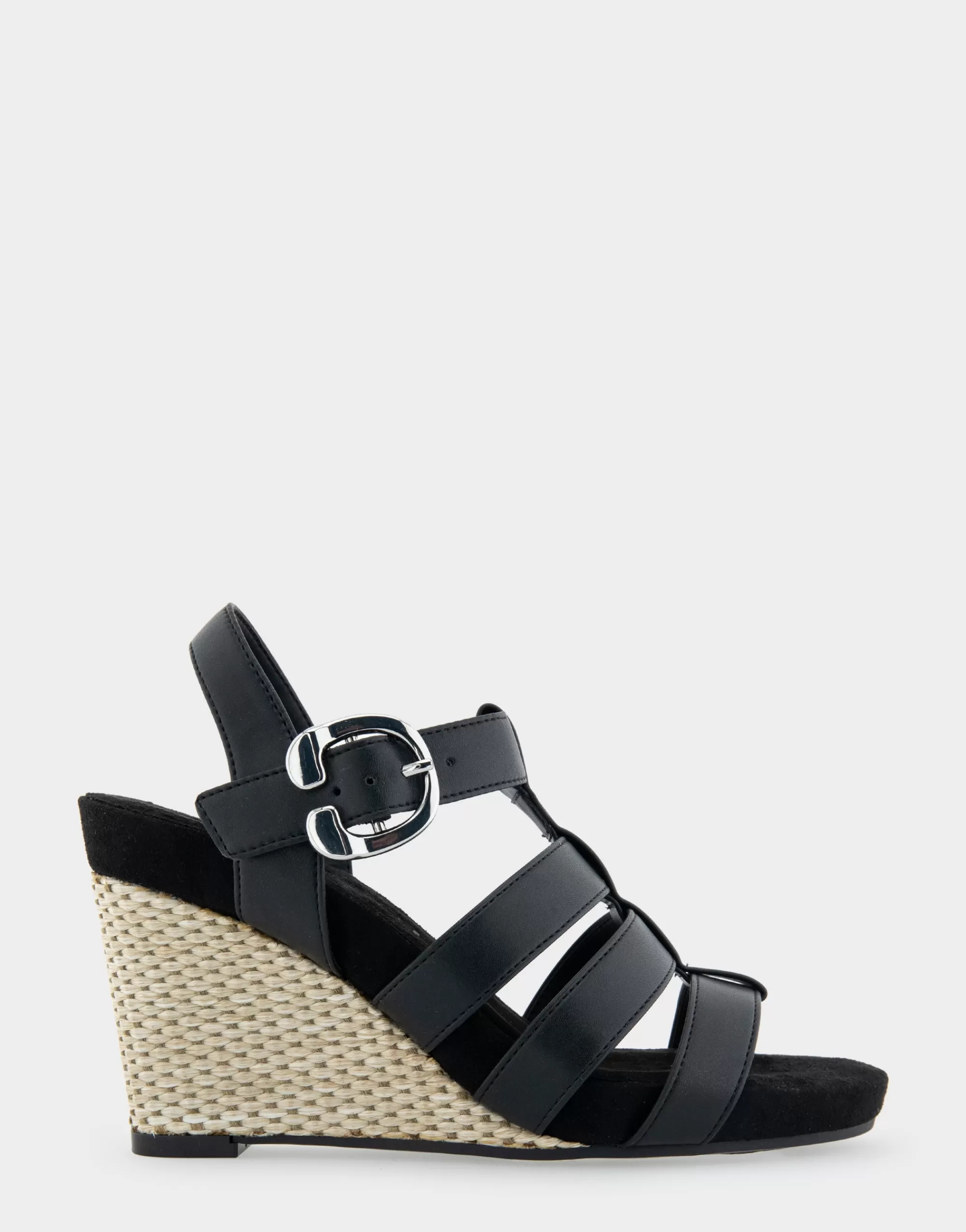 Aerosoles Wide Width Sandals | Wedges*Comfortable Women's Caged Footbed Wedge Sandal in Black Faux Leather