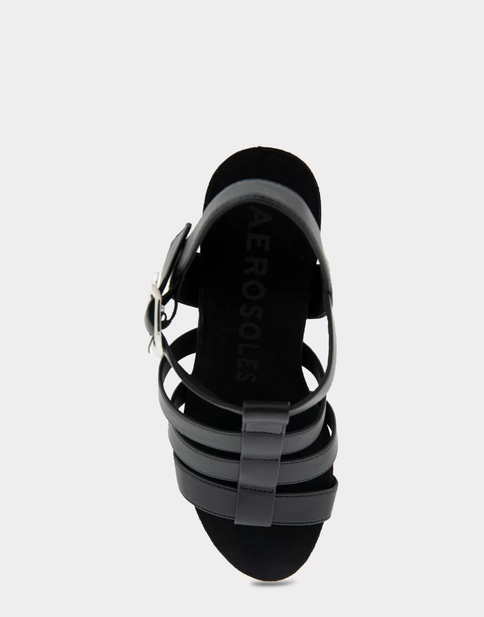 Aerosoles Wide Width Sandals | Wedges*Comfortable Women's Caged Footbed Wedge Sandal in Black Faux Leather