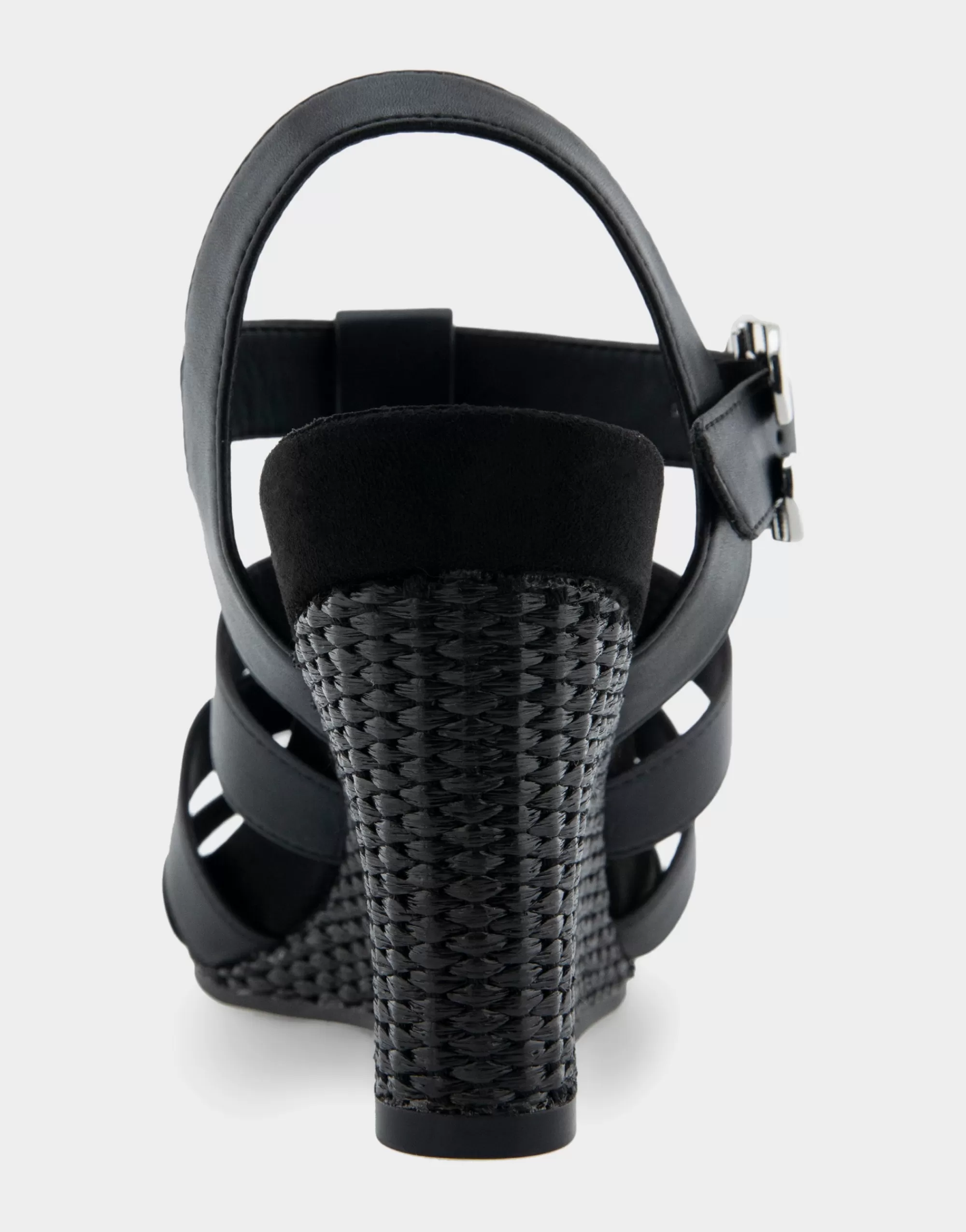 Aerosoles Wide Width Sandals | Wedges*Comfortable Women's Caged Footbed Wedge Sandal in Black Faux Leather