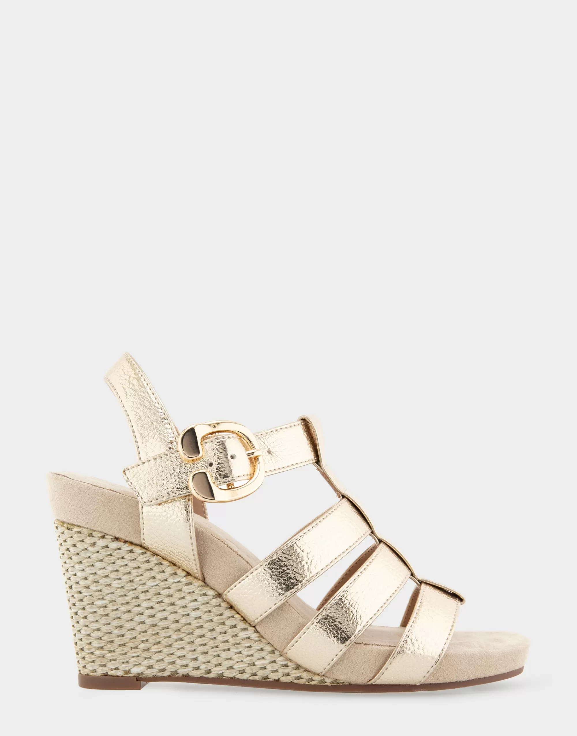 Aerosoles Wide Width Sandals | Wedges*Comfortable Women's Caged Footbed Wedge Sandal in Soft Gold Leather