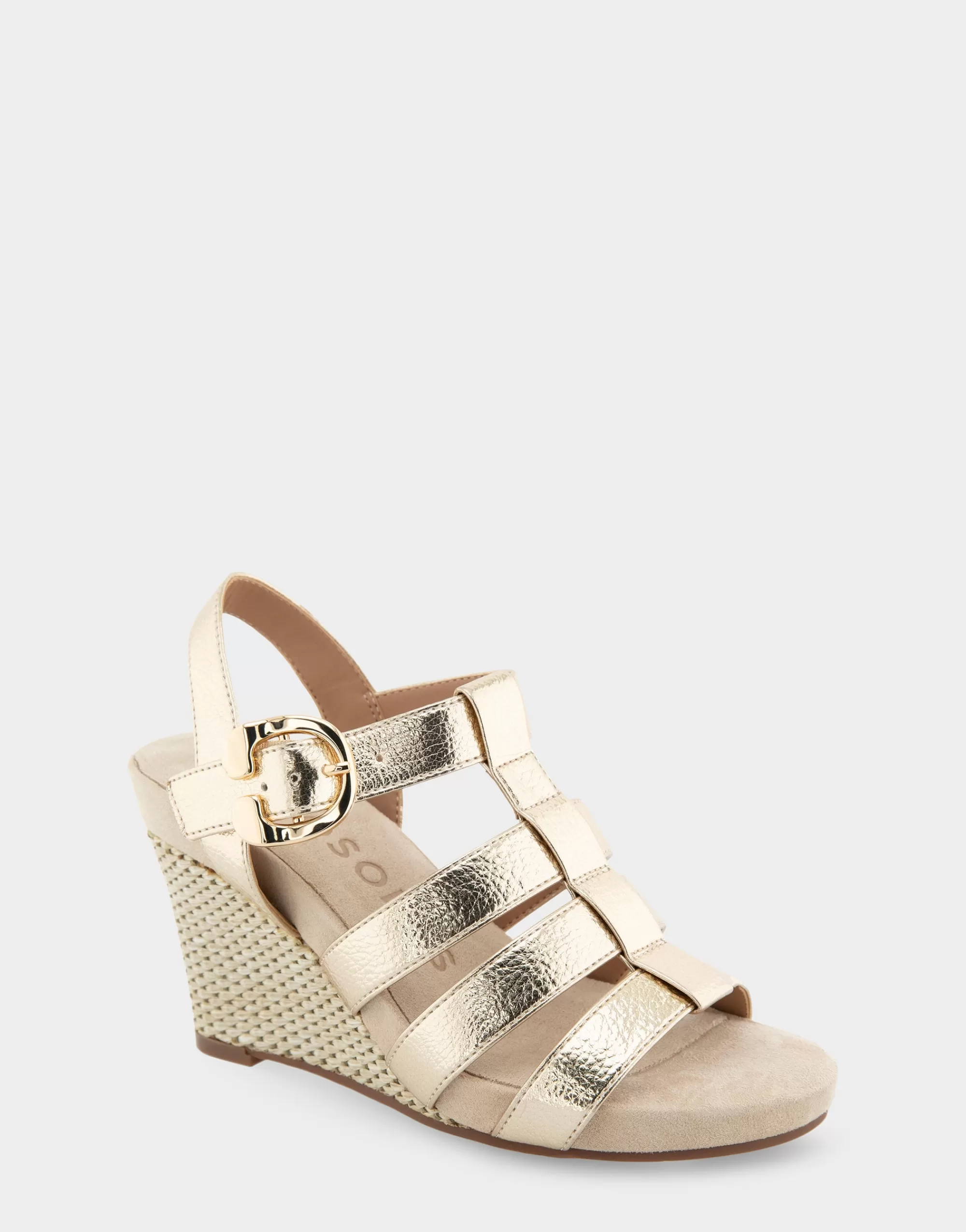 Aerosoles Wide Width Sandals | Wedges*Comfortable Women's Caged Footbed Wedge Sandal in Soft Gold Leather