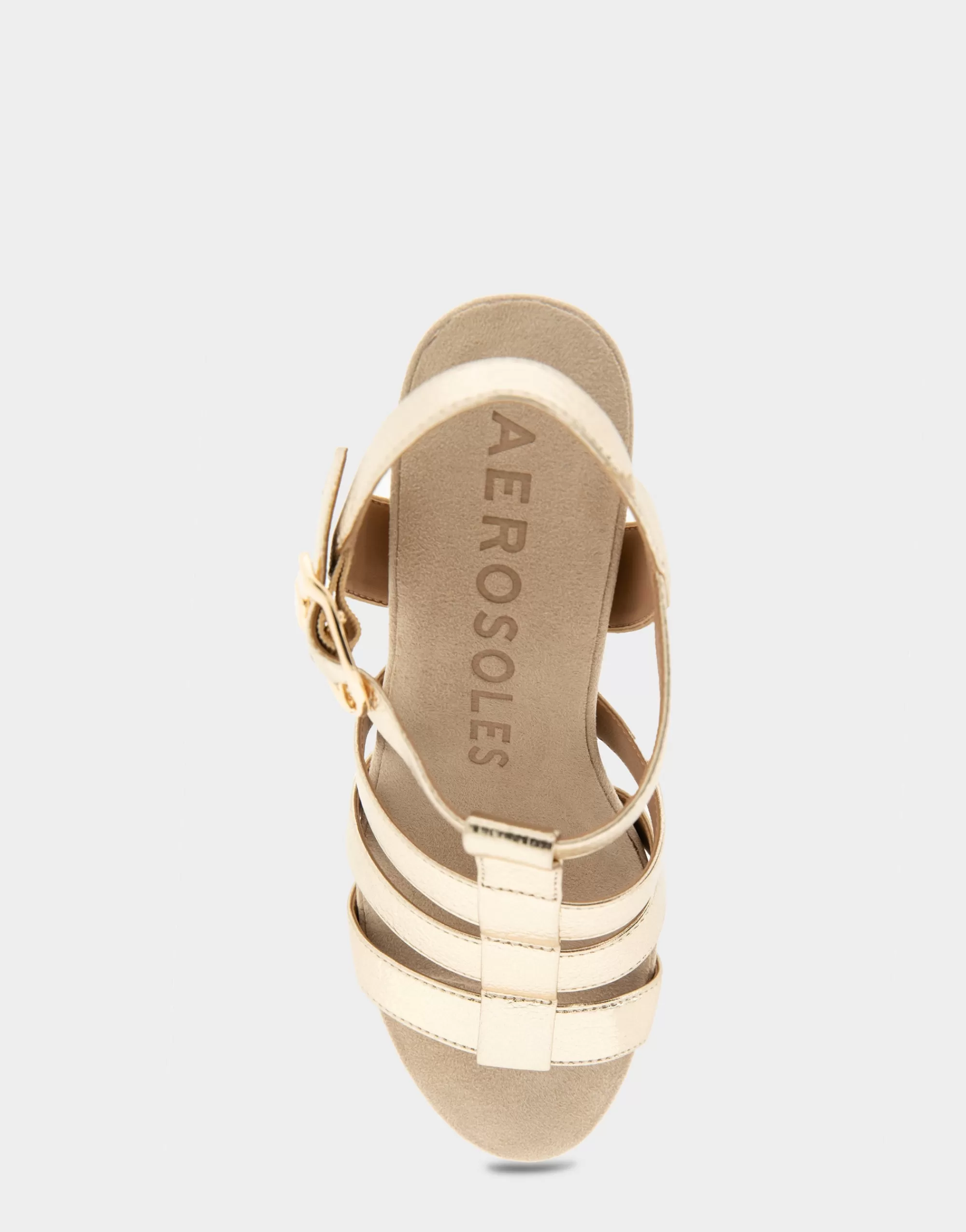 Aerosoles Wide Width Sandals | Wedges*Comfortable Women's Caged Footbed Wedge Sandal in Soft Gold Leather