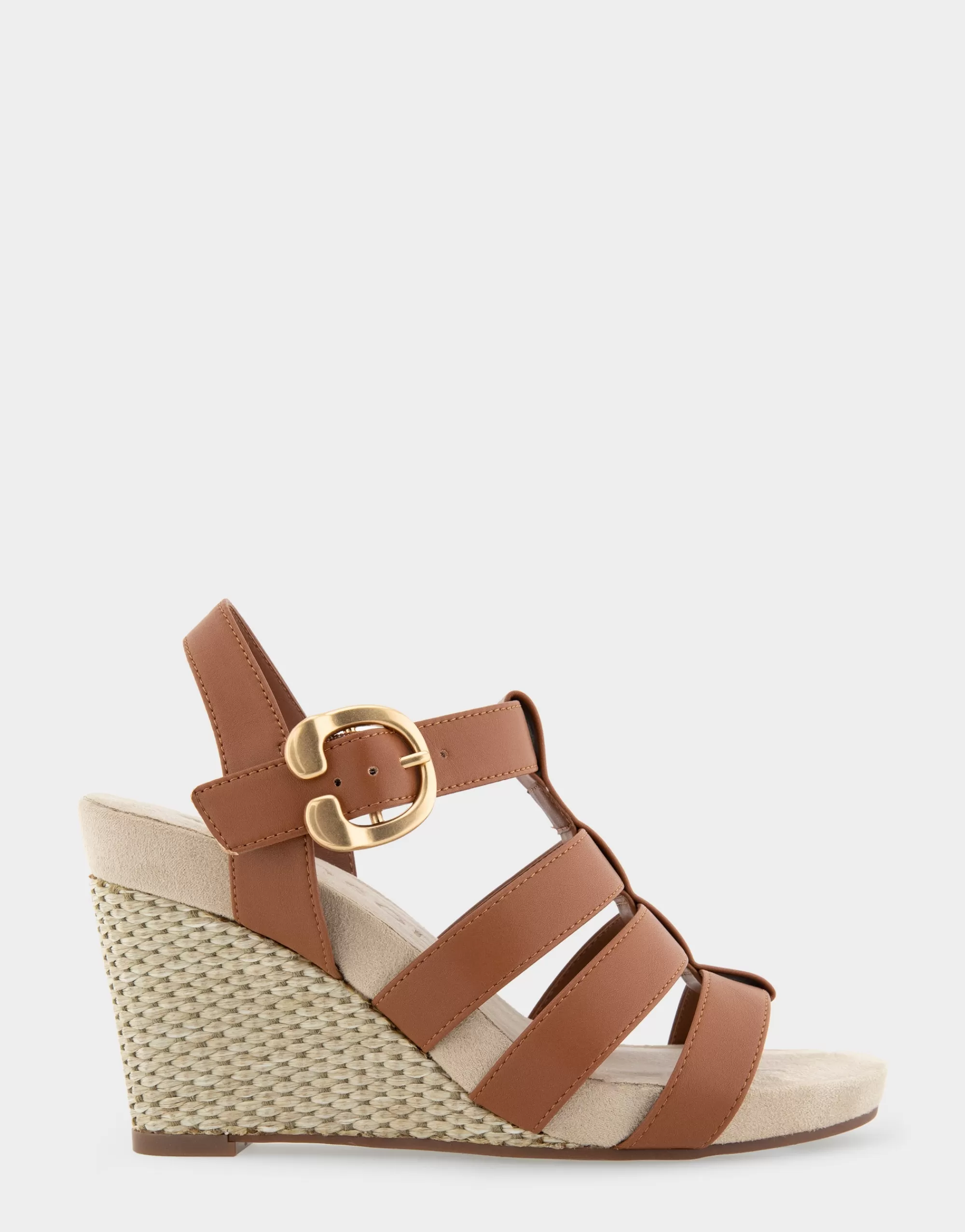 Aerosoles Wide Width Sandals | Wedges*Comfortable Women's Caged Footbed Wedge Sandal in Tan Faux Leather