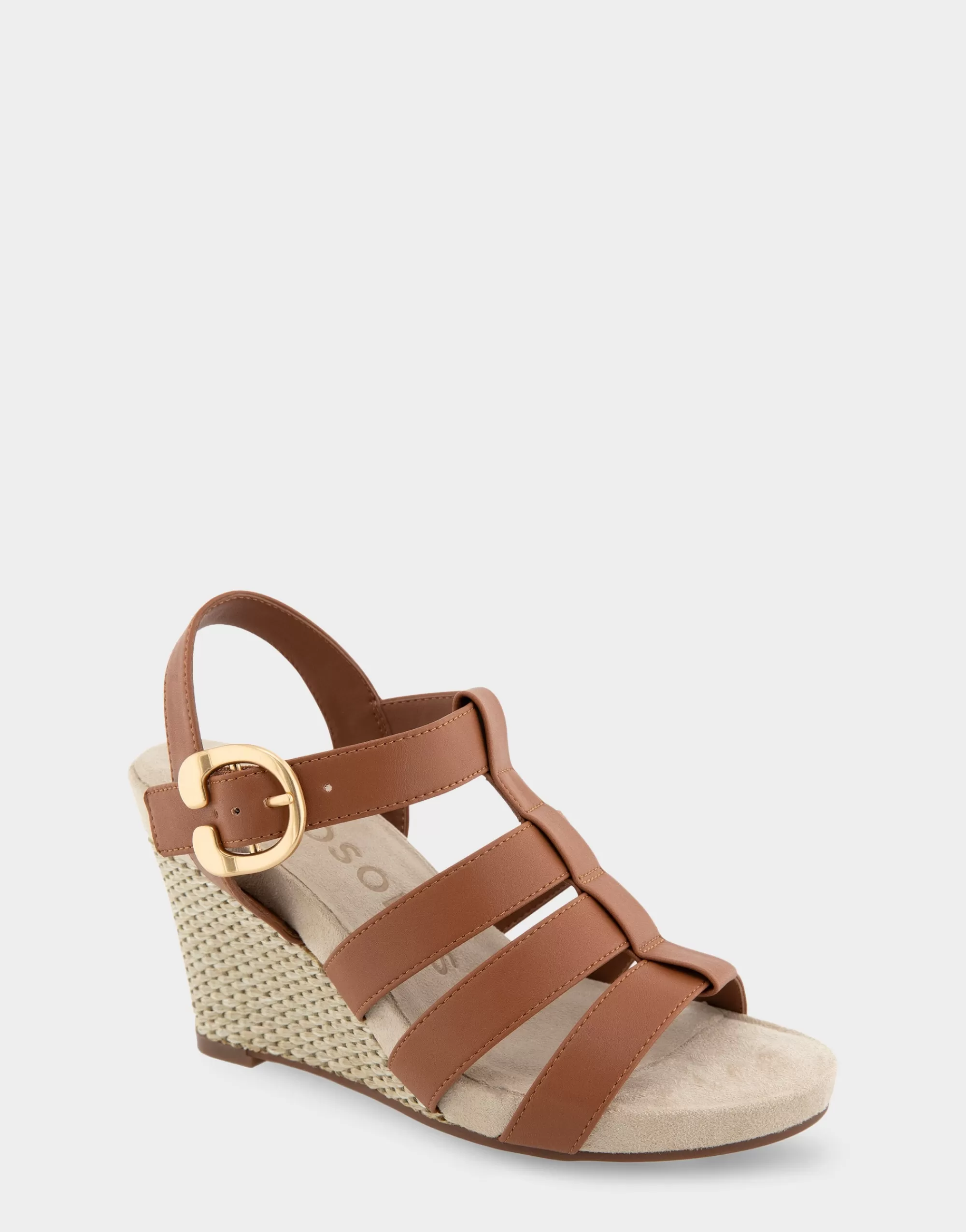 Aerosoles Wide Width Sandals | Wedges*Comfortable Women's Caged Footbed Wedge Sandal in Tan Faux Leather