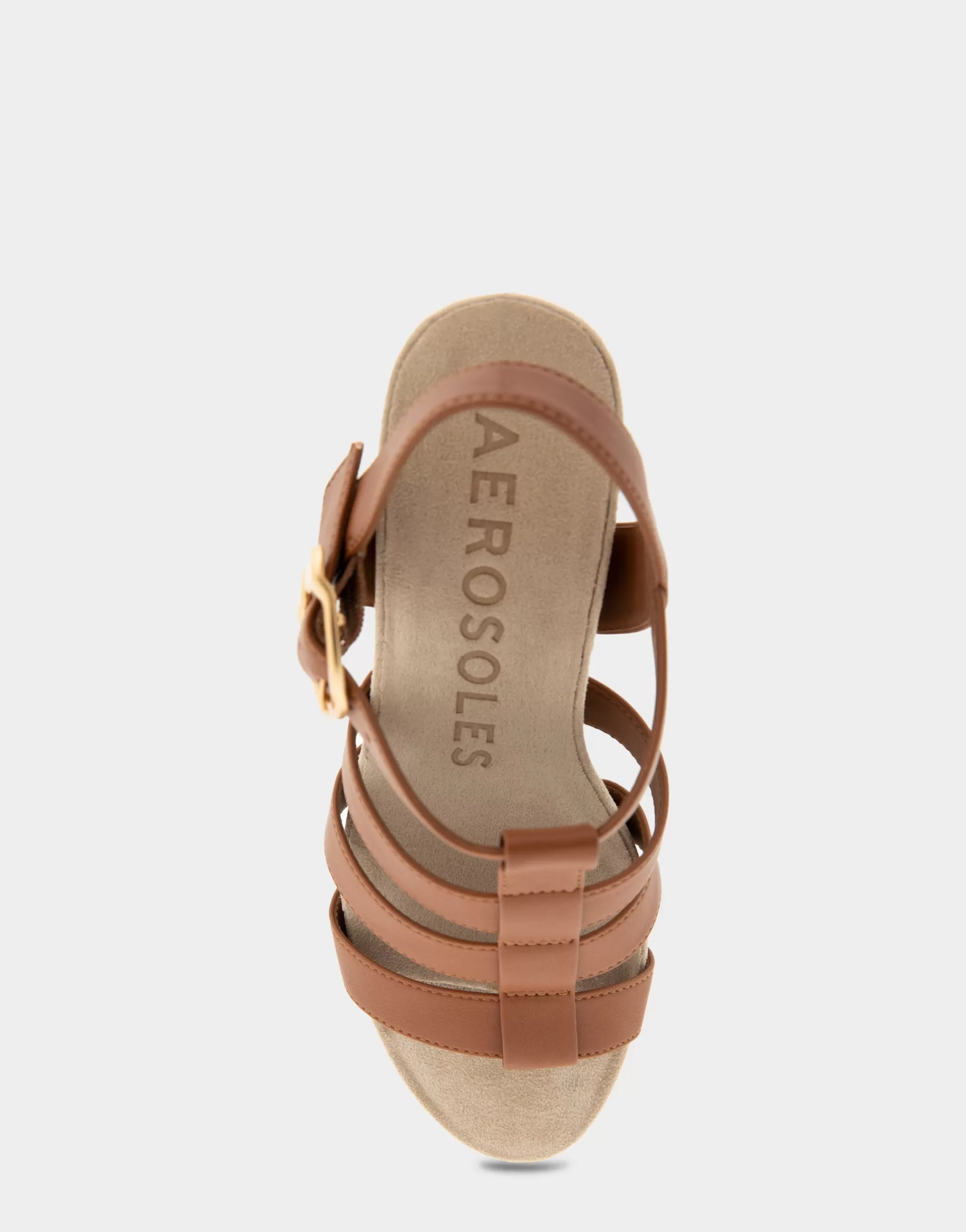 Aerosoles Wide Width Sandals | Wedges*Comfortable Women's Caged Footbed Wedge Sandal in Tan Faux Leather
