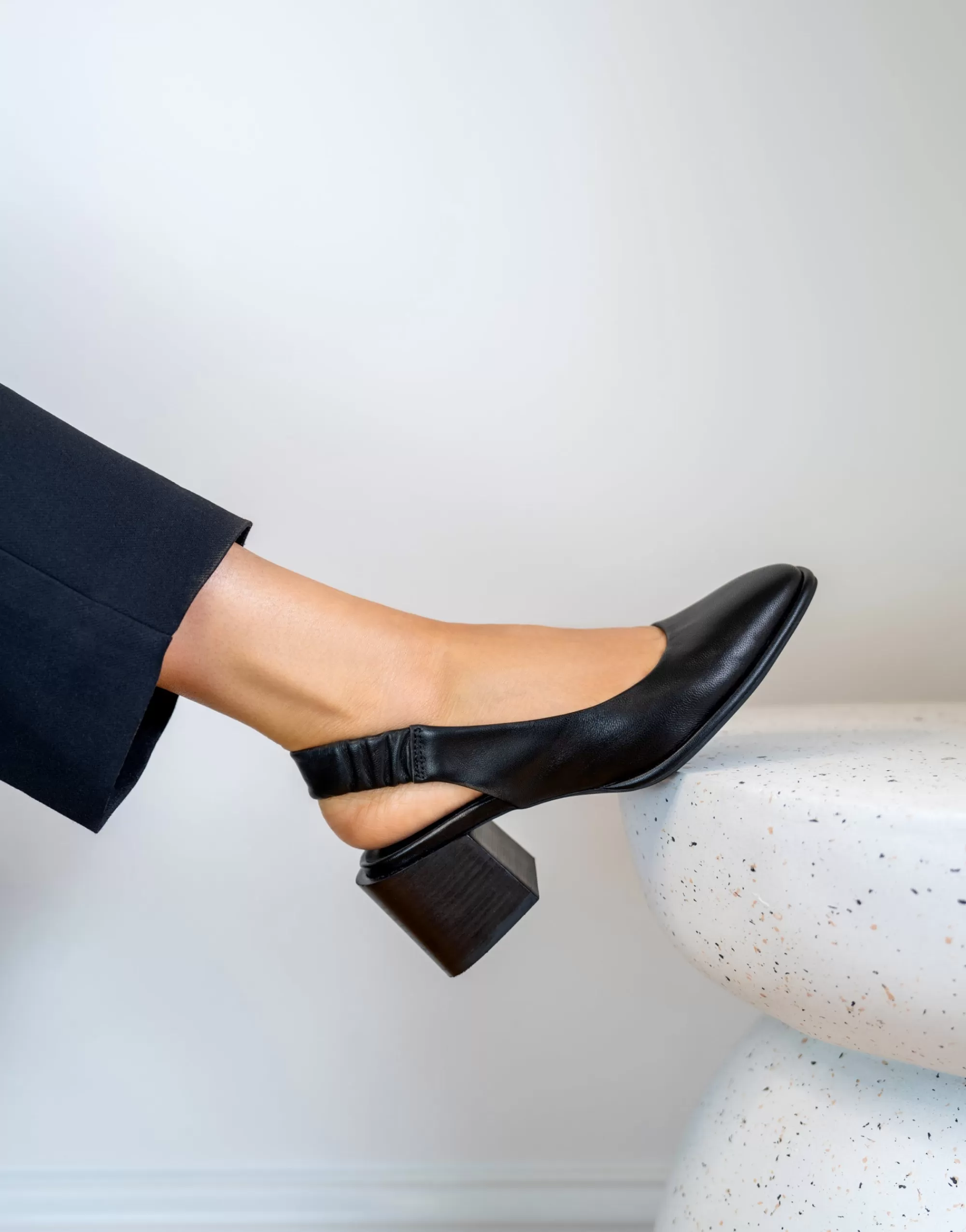 Aerosoles Pumps*Comfortable Women's Covered Elastic Slingback Block Heel Pump in Black Leather Leather
