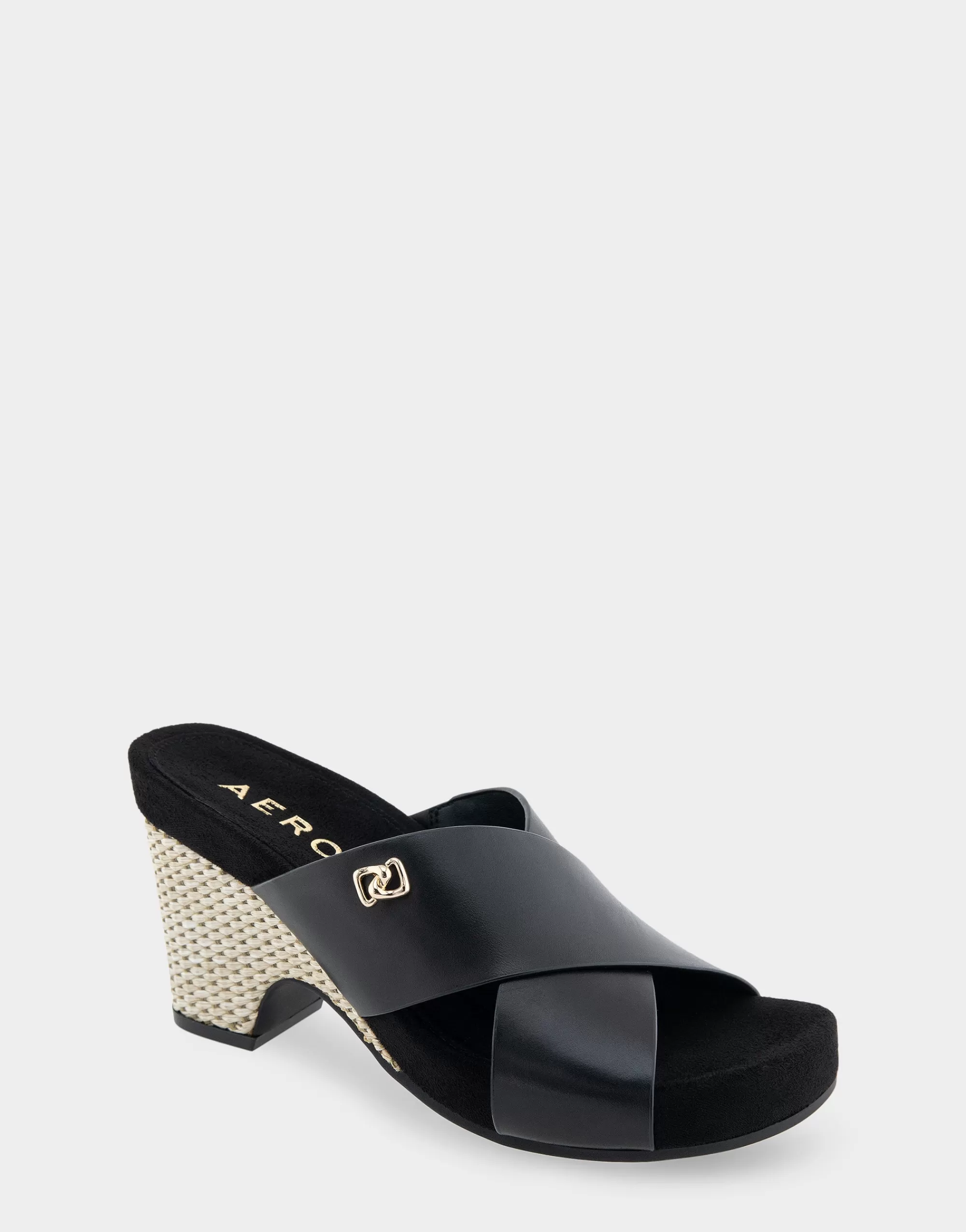 Aerosoles Dress | Wedges*Comfortable Women's Crisscross Footbed Wedge Sandal in Black Leather