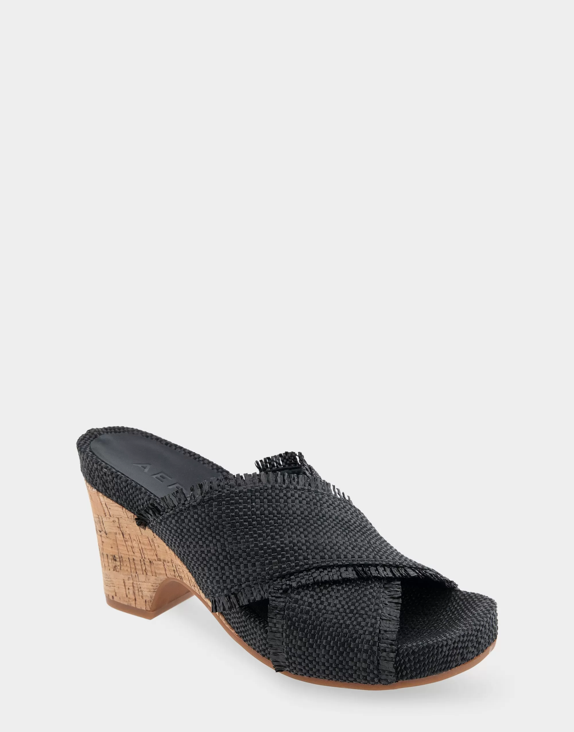 Aerosoles Dress | Wedges*Comfortable Women's Crisscross Footbed Wedge Sandal in Black Raffia Raffia Fabric